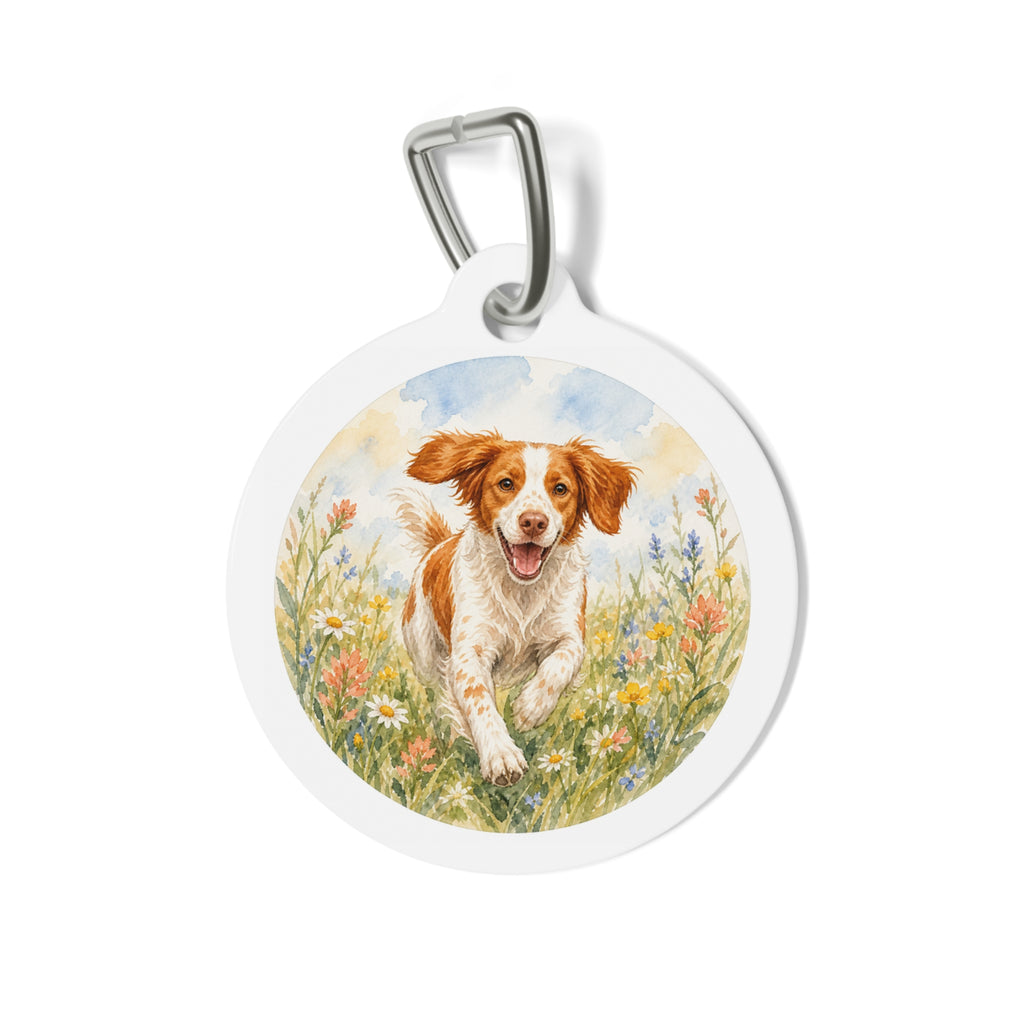 Brittany Wildflower Watercolor Personalized Dog ID Tag