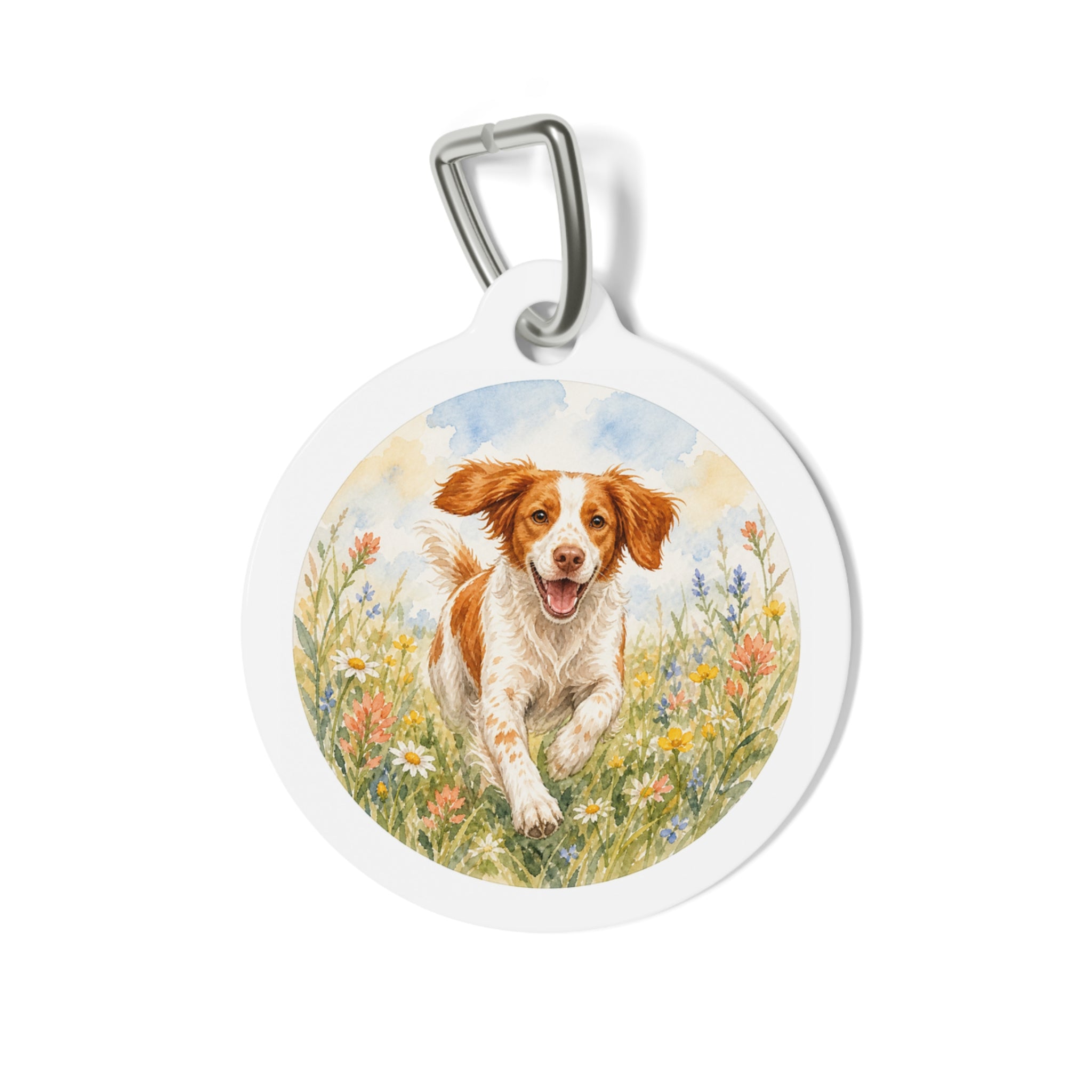 Brittany Wildflower Watercolor Personalized Dog ID Tag