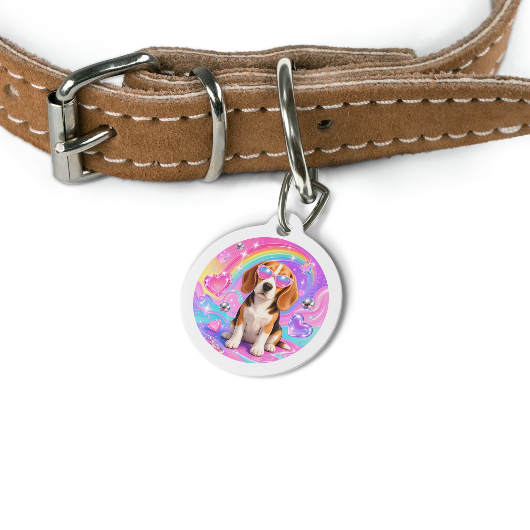 Beagle Rainbow Sunglasses Personalized Dog ID Tag