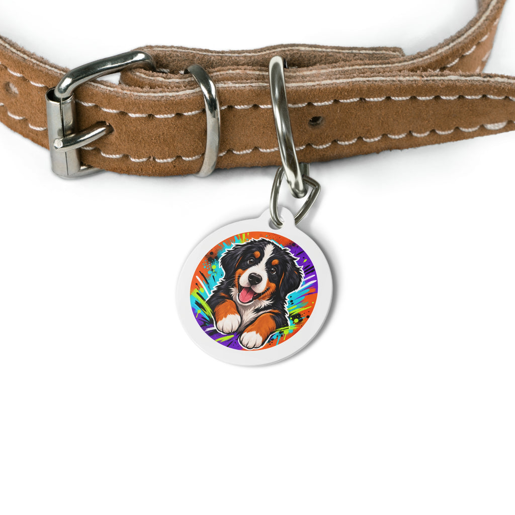 Chapa de identificación personalizada para perro con diseño de arte pastel divertido de boyero de Berna
