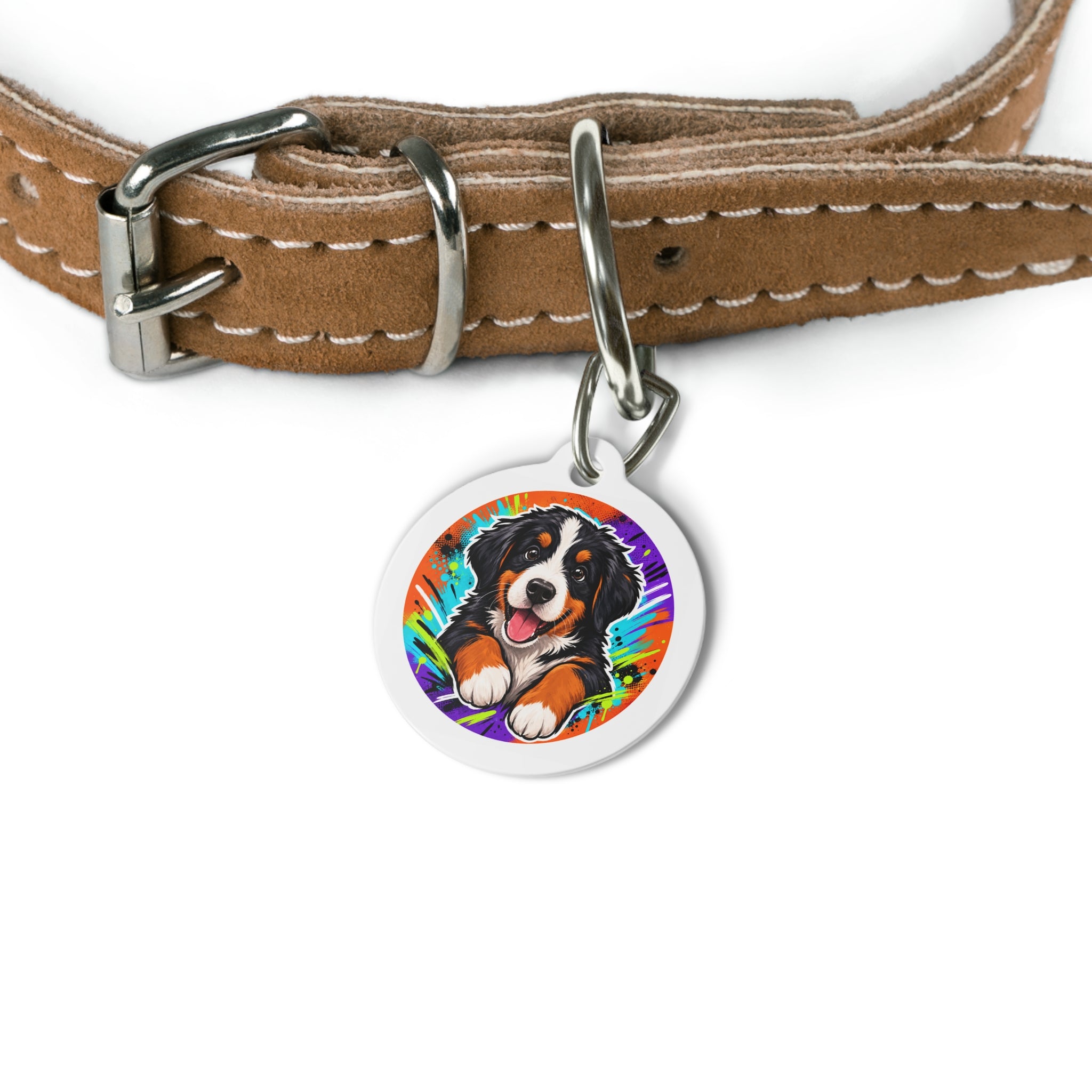 Bernese Mountain Dog Lighthearted Pastel Art Personalized Dog ID Tag
