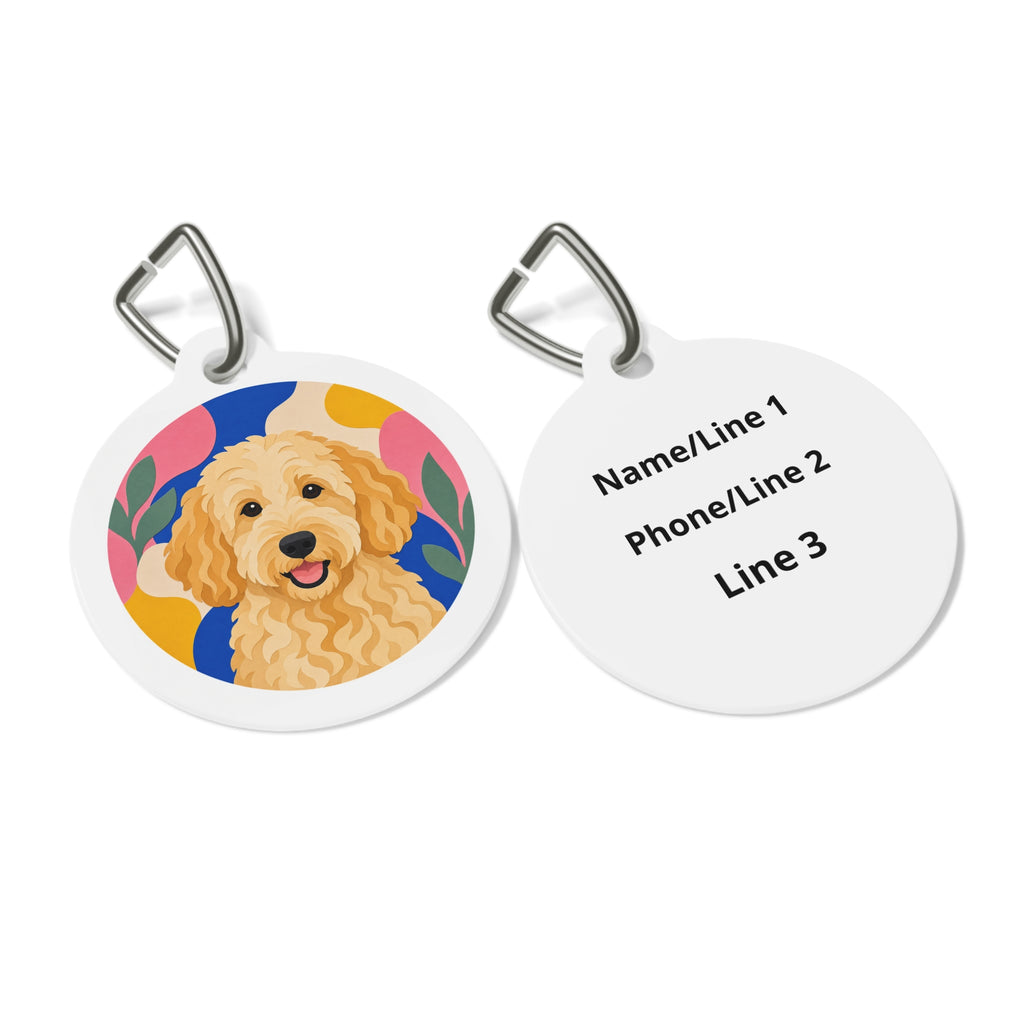 Retrato vibrante a color Goldendoodle Placa identificativa personalizada para perro