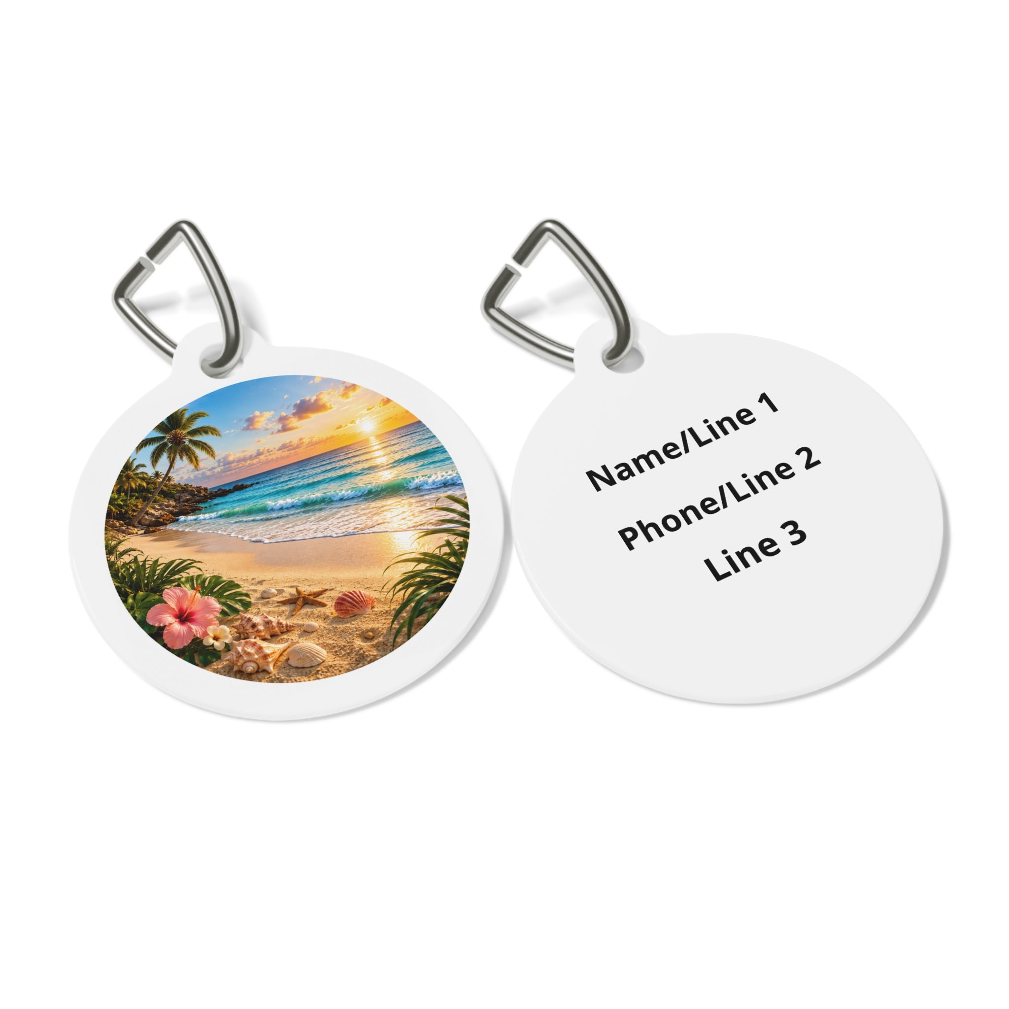 Tropical Beach Dreamy Coastal Scene Personalized Dog ID Tag