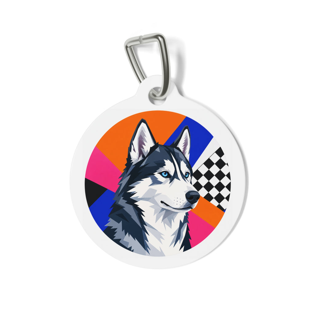 Etiqueta de identificación de perro personalizada "Pop a cuadros" Husky siberiano