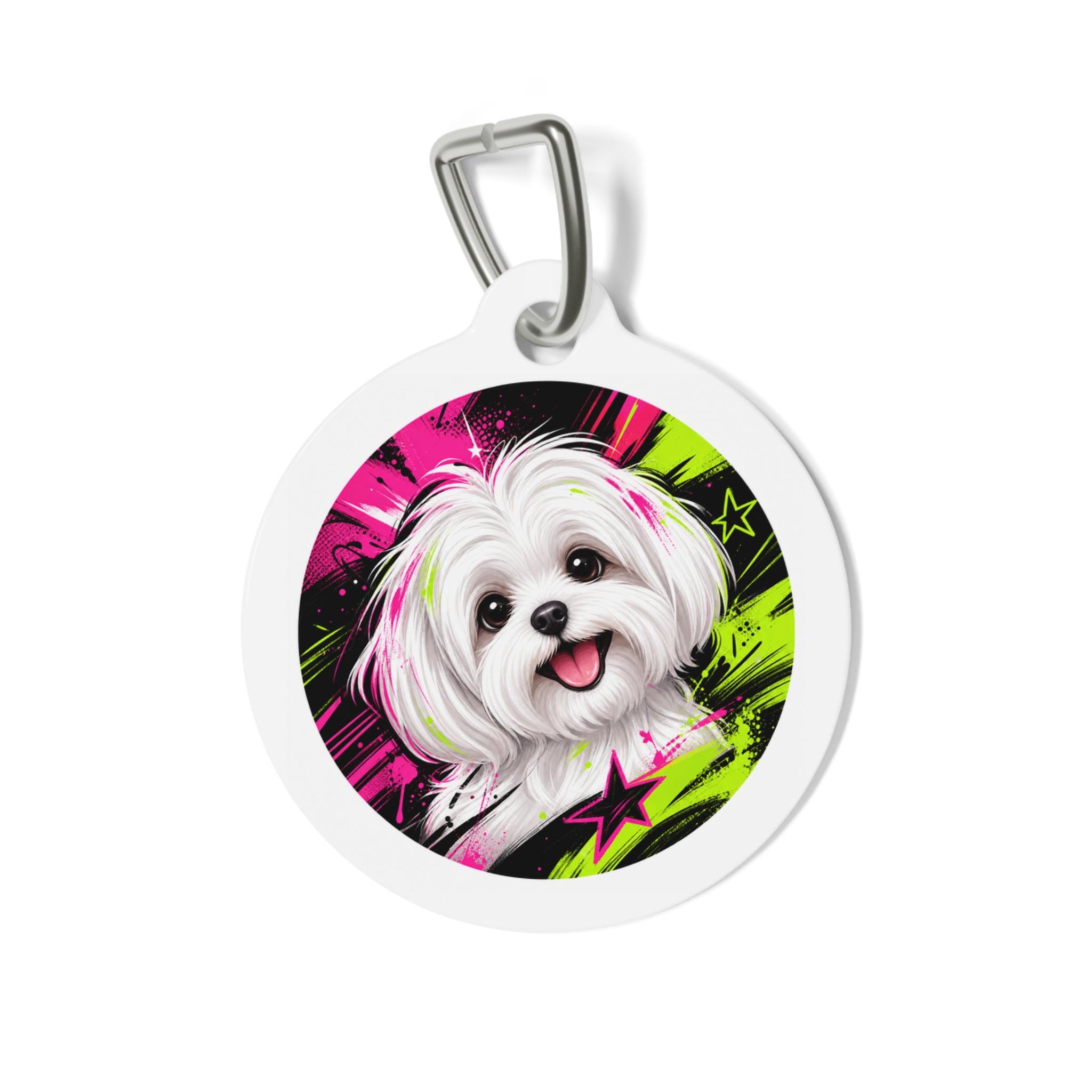 Maltese Neon Pop Portrait Personalized Dog ID Tag