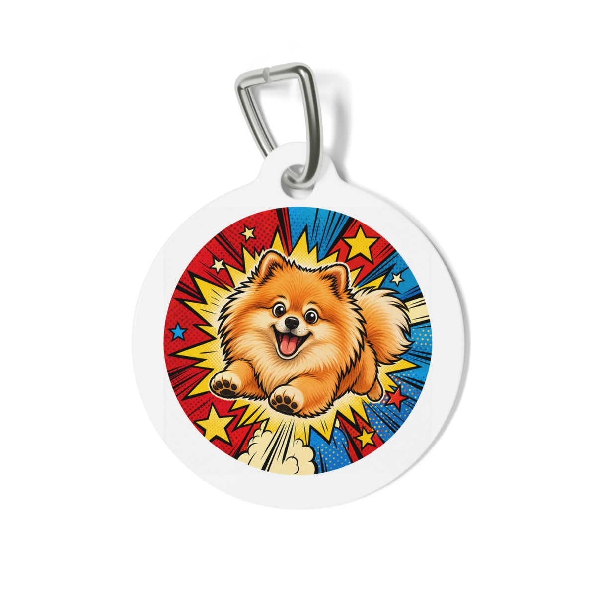 Pomeranian Comic Action Super Pup Personalized Dog ID Tag