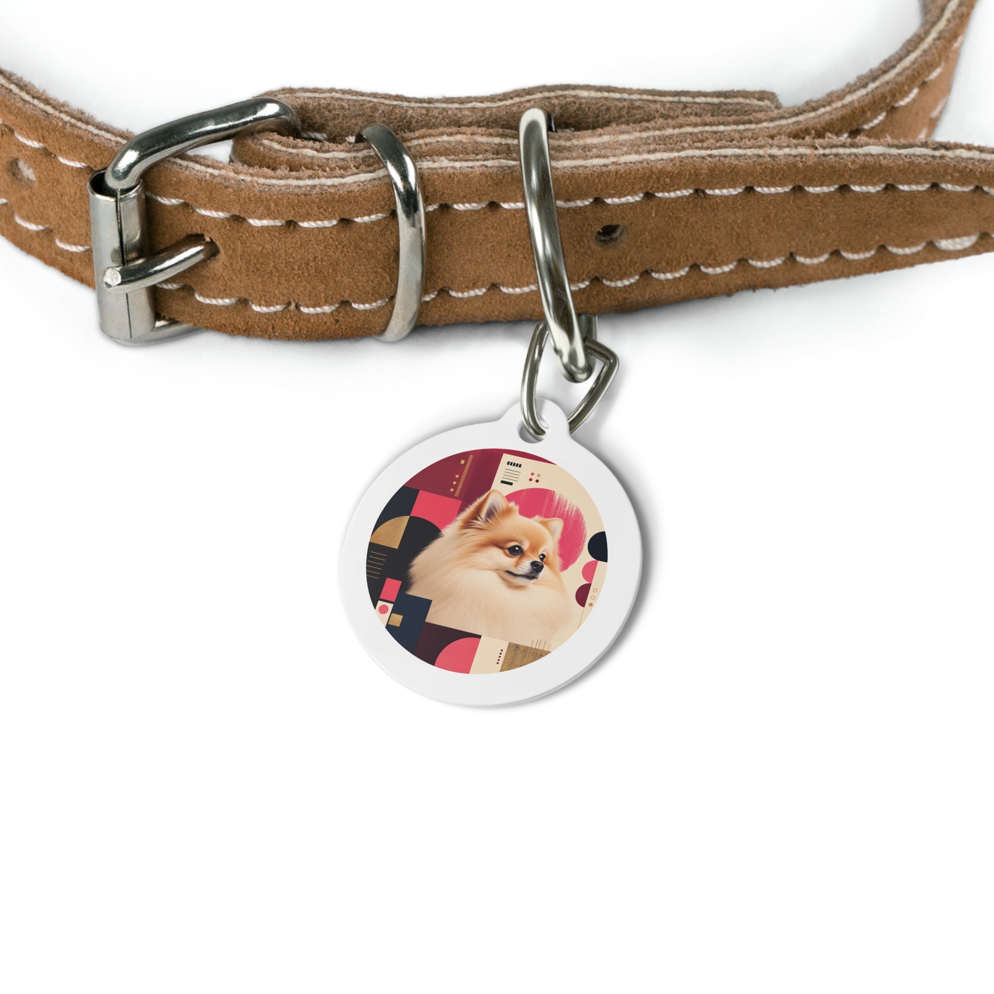 Pomeranian Mid-Century Modern Portrait Personalized Dog ID Tag