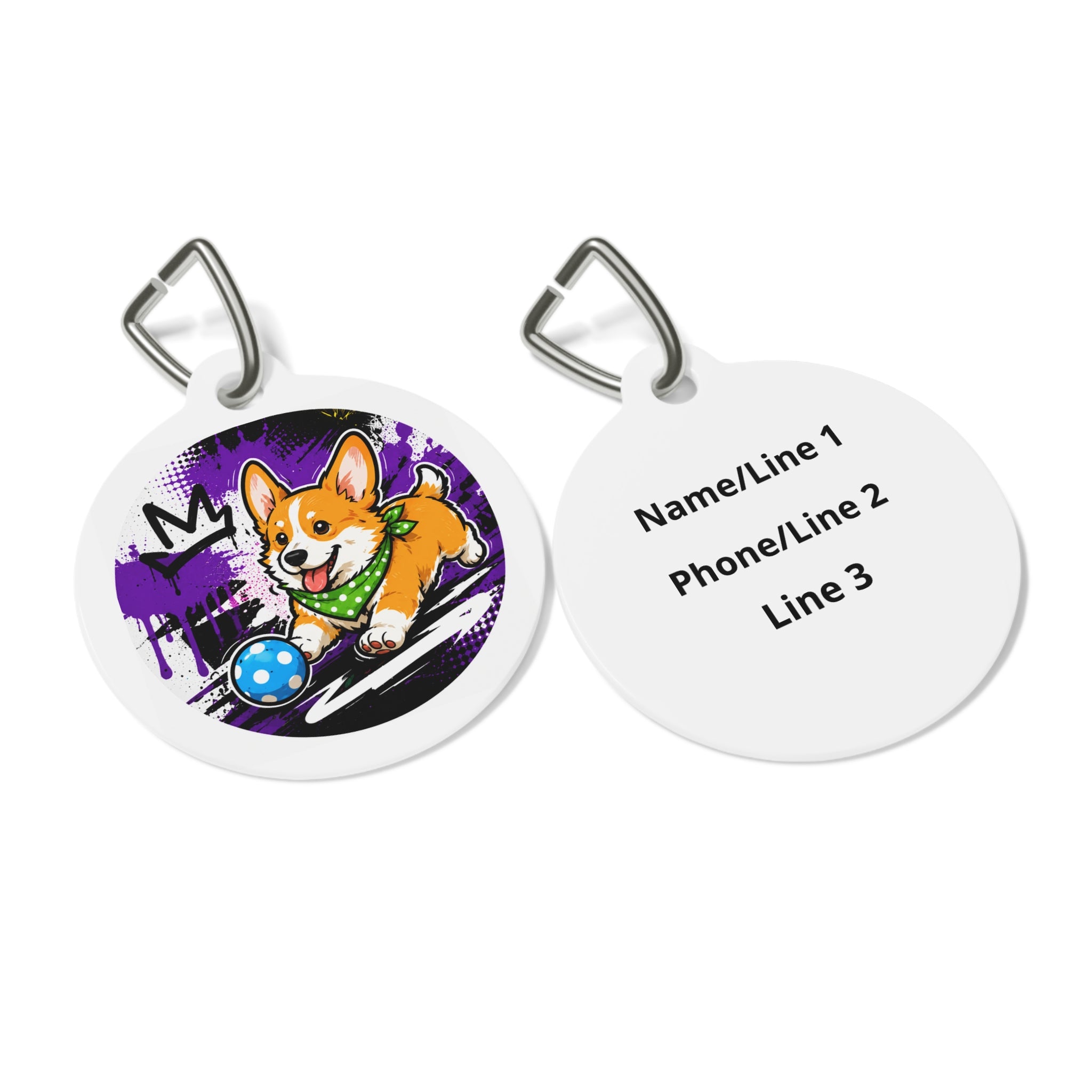 Bowling Corgi Energetic Sports Illustration Personalized Dog ID Tag