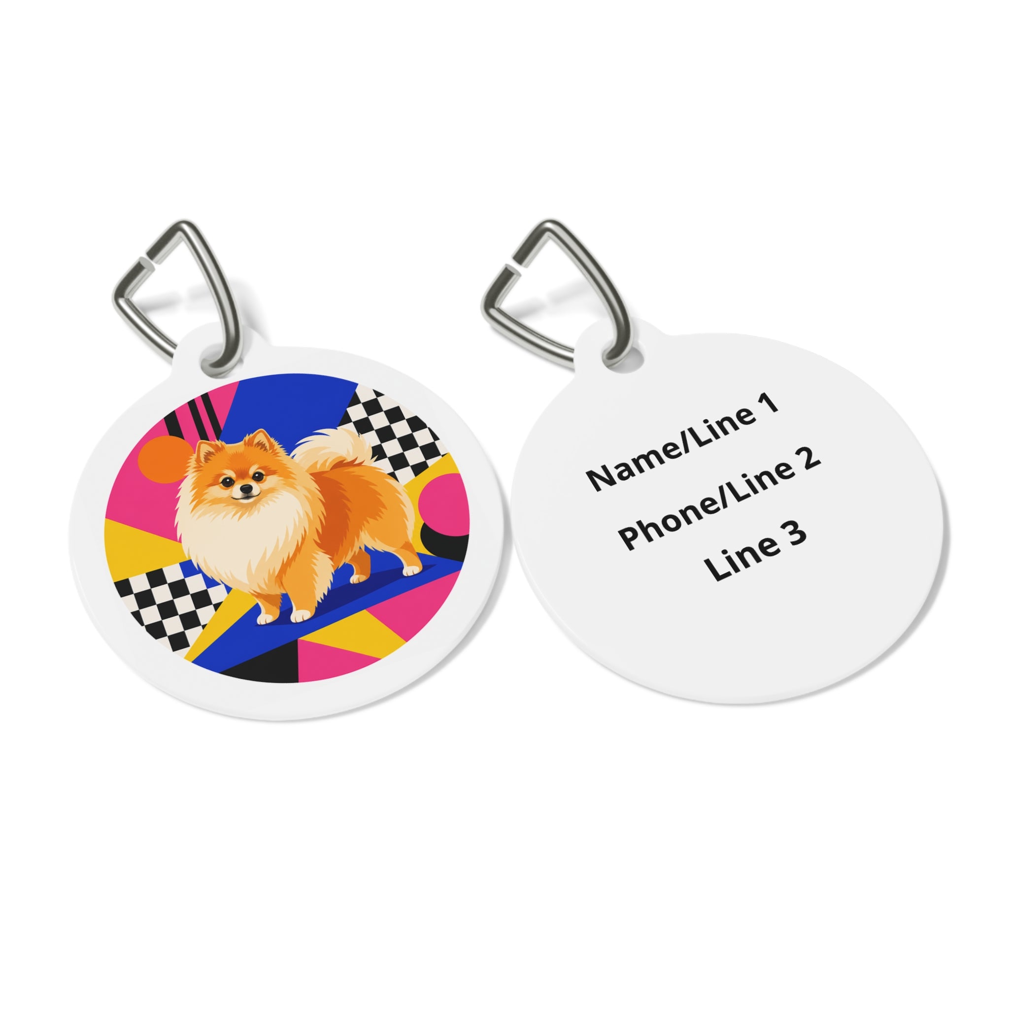 Pomeranian Bold Checkerboard Pop Art Personalized Dog ID Tag