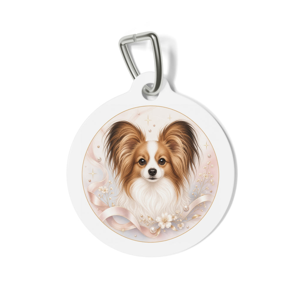 Papillon Pearl Ribbon Elegance Personalized Dog ID Tag