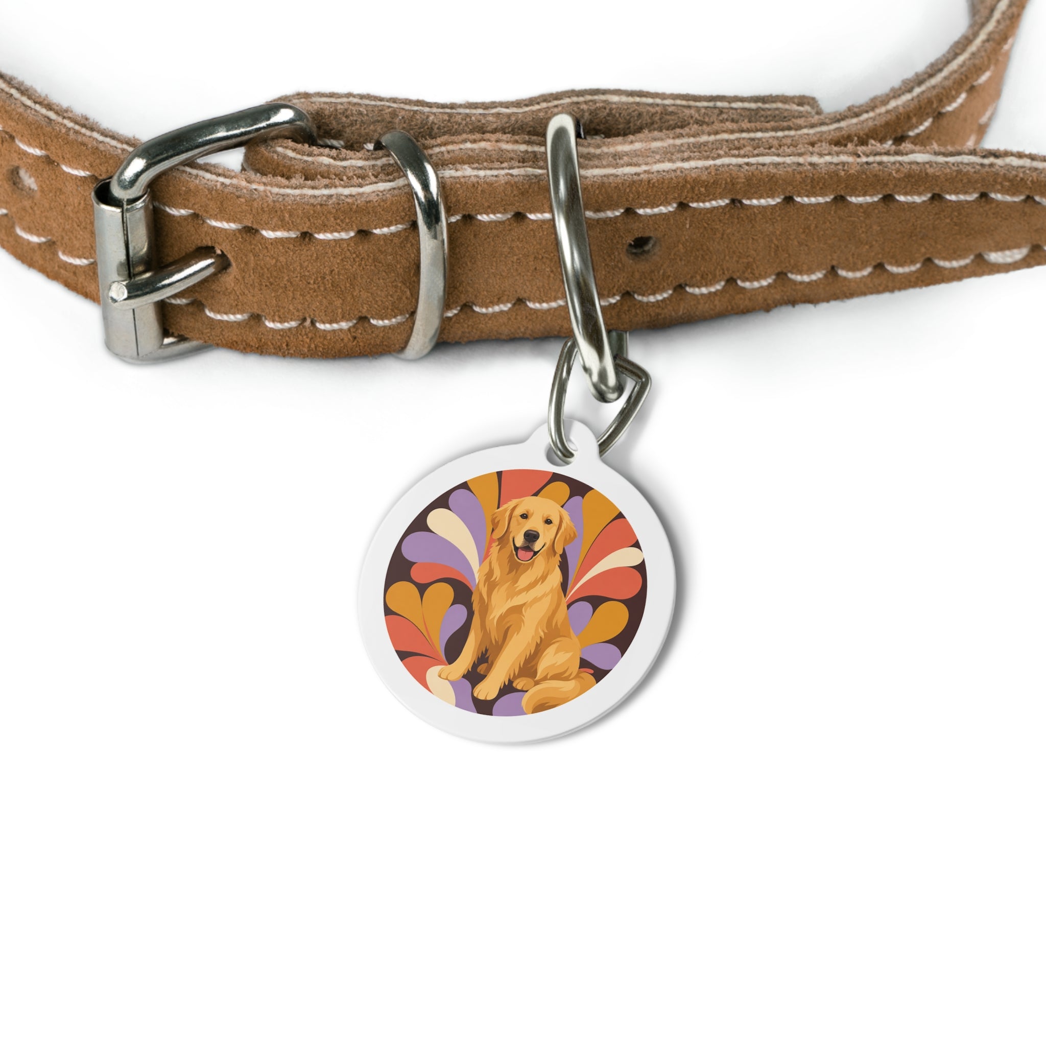 Golden Retriever Groovy Petals Personalized Dog ID Tag