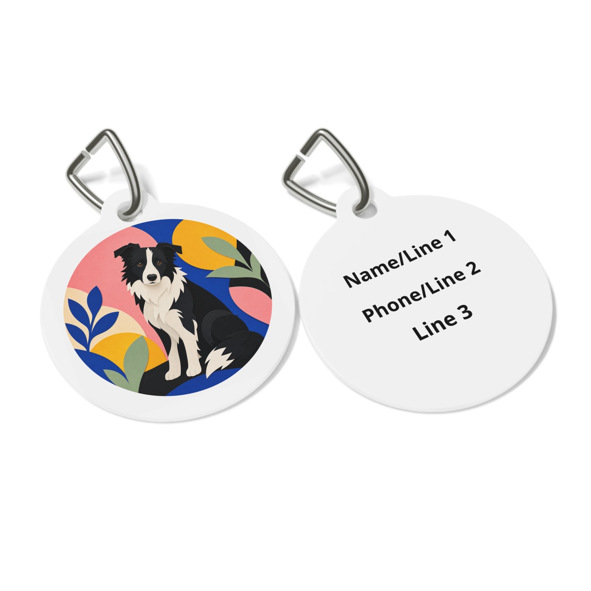 Border Collie Modern Botanical Colorblock Personalized Dog ID Tag