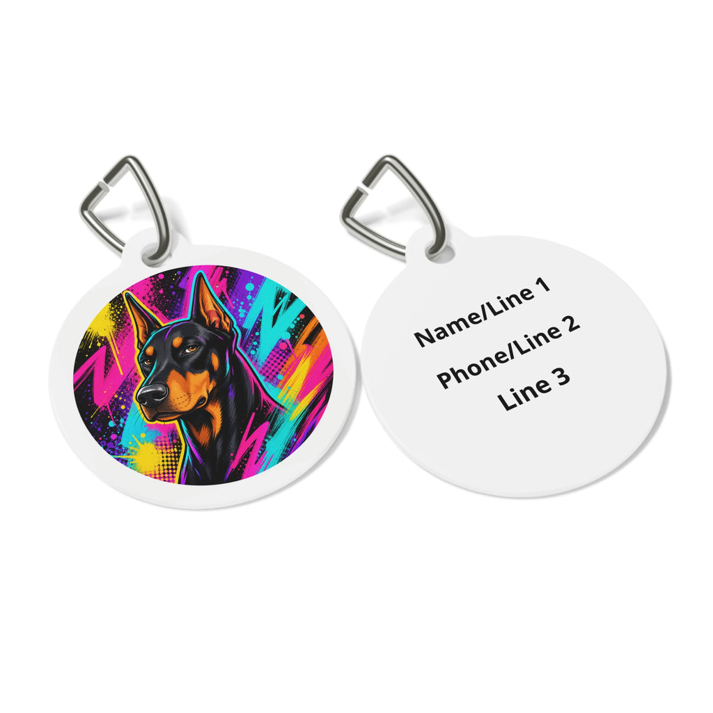 Doberman Pinscher Neon Paint Splash Personalized Dog ID Tag