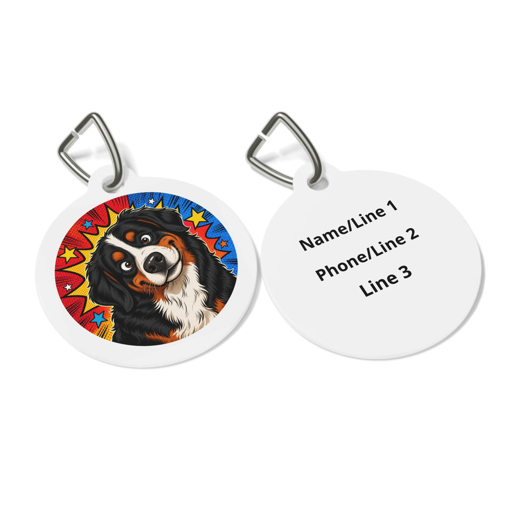 Placa de identificación personalizada para perro con diseño floral de acuarela "Bernese Mountain Dog Dreamy"