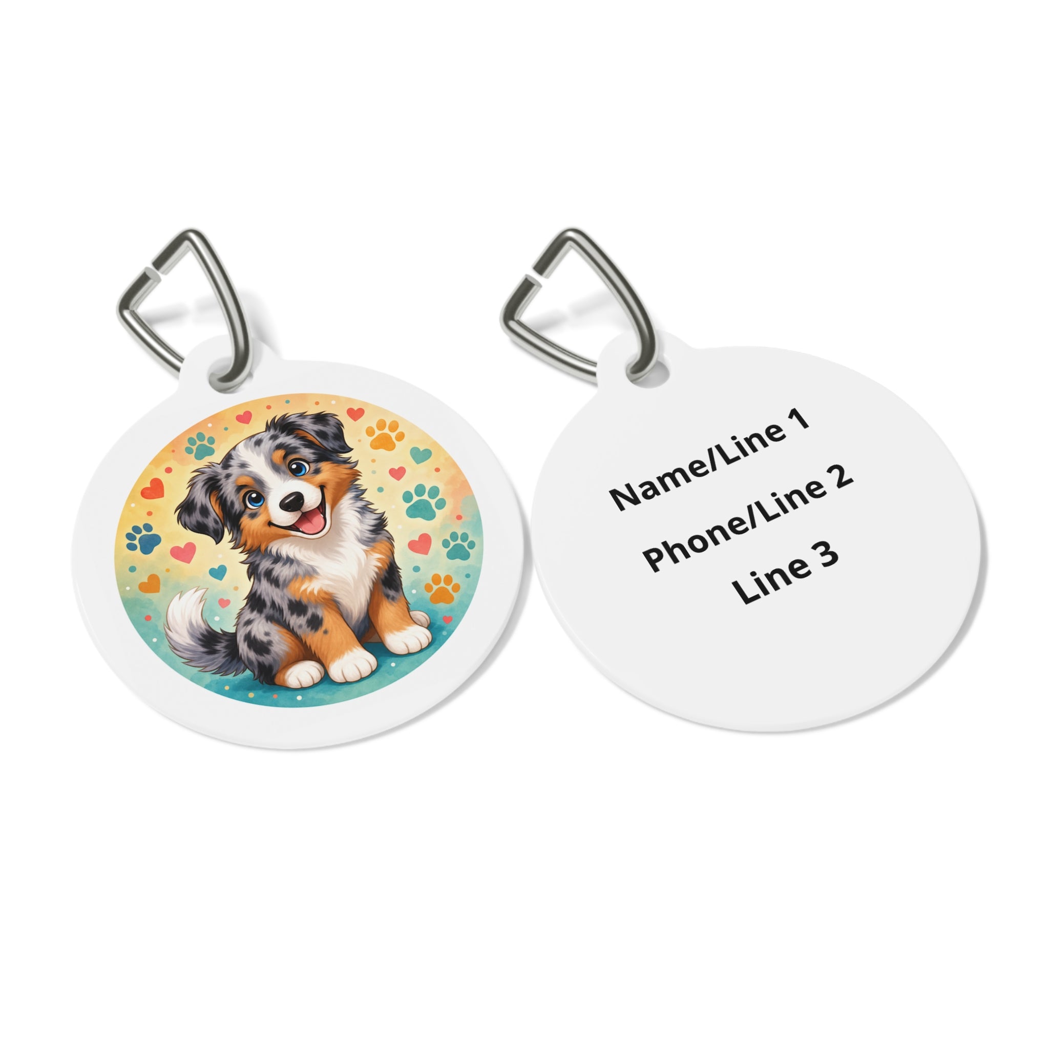 Australian Shepherd Happy Paws Puppy Personalized Dog ID Tag