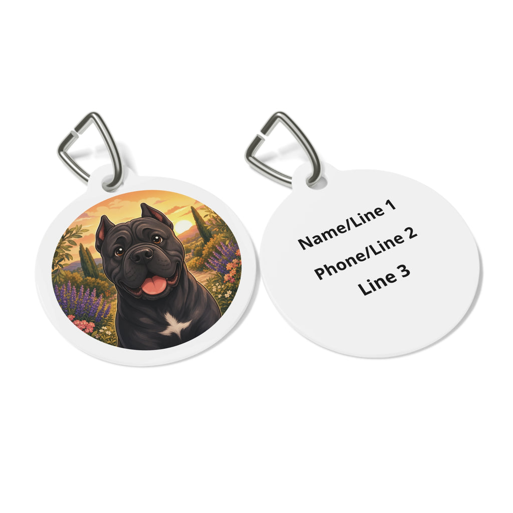 Chapa de identificación personalizada para perro Cane Corso con retrato pop vívido