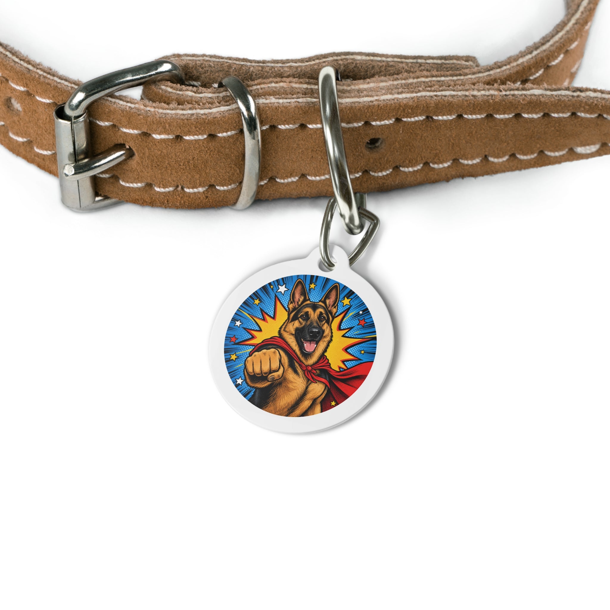 German Shepherd Superhero Punch Personalized Dog ID Tag