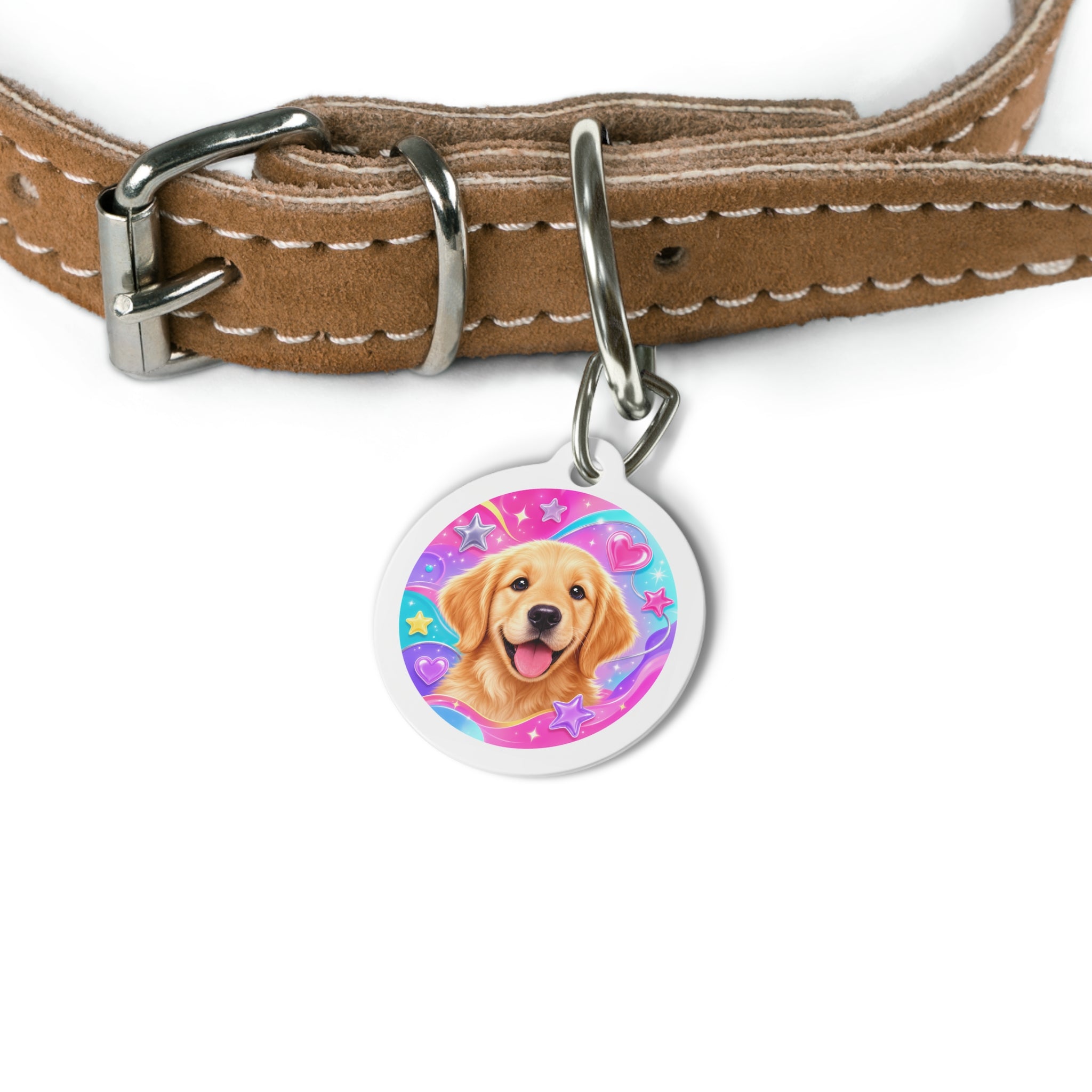 Golden Retriever Neon Sweetheart Personalized Dog ID Tag
