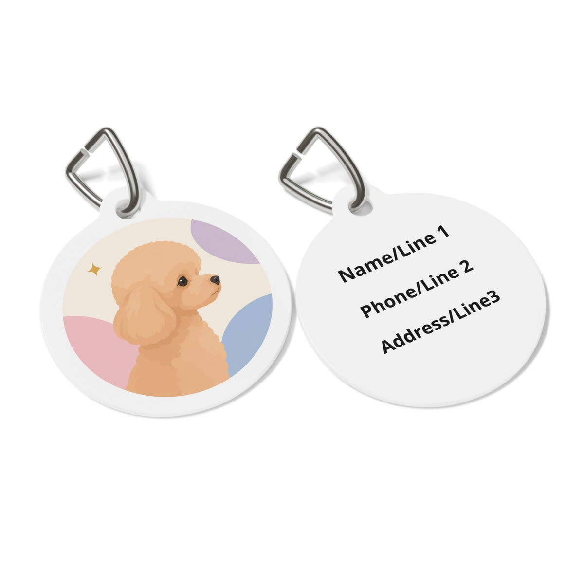 Close-up of Toy Poodle Soft Pastel Profile Apricot artwork on personalized dog ID tag
