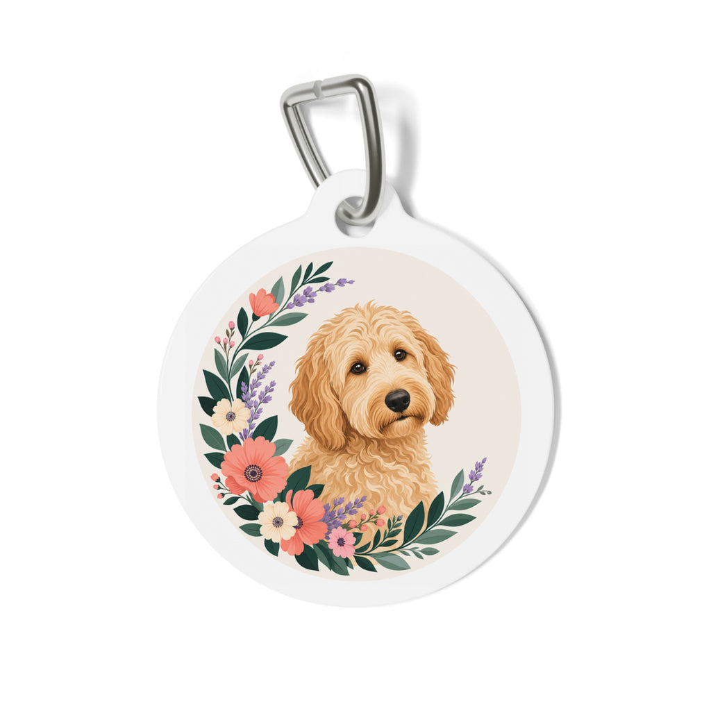 Goldendoodle Retrato Floral Delicado Placa de Identificación Personalizada para Perro