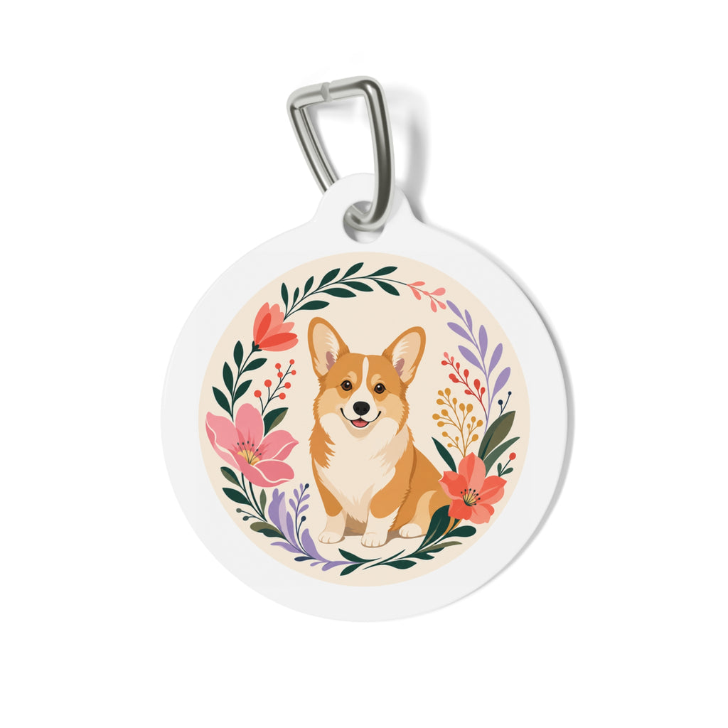 Placa identificativa floral personalizada de Pembroke Welsh Corgi