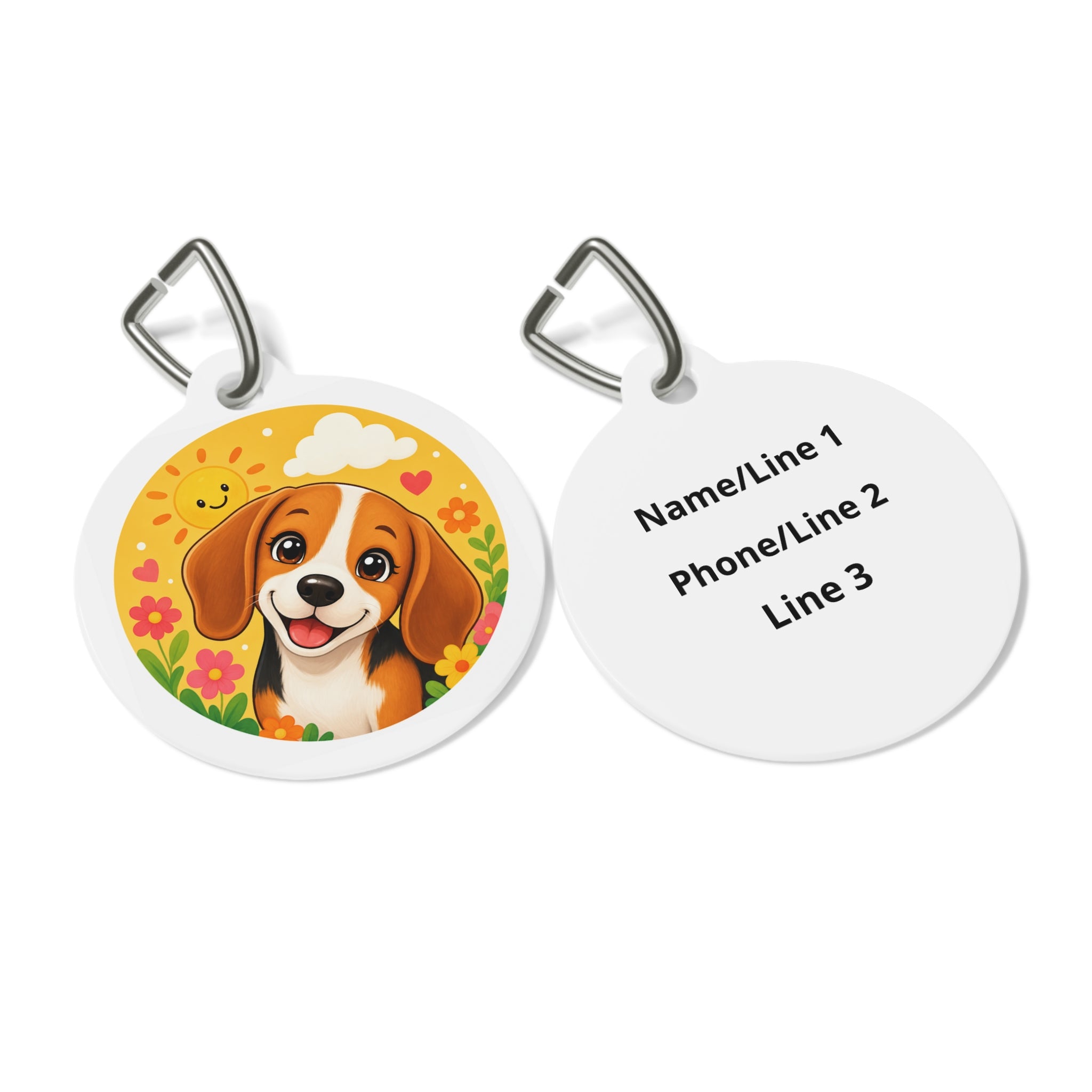 Beagle Sunny Floral Cartoon Personalized Dog ID Tag