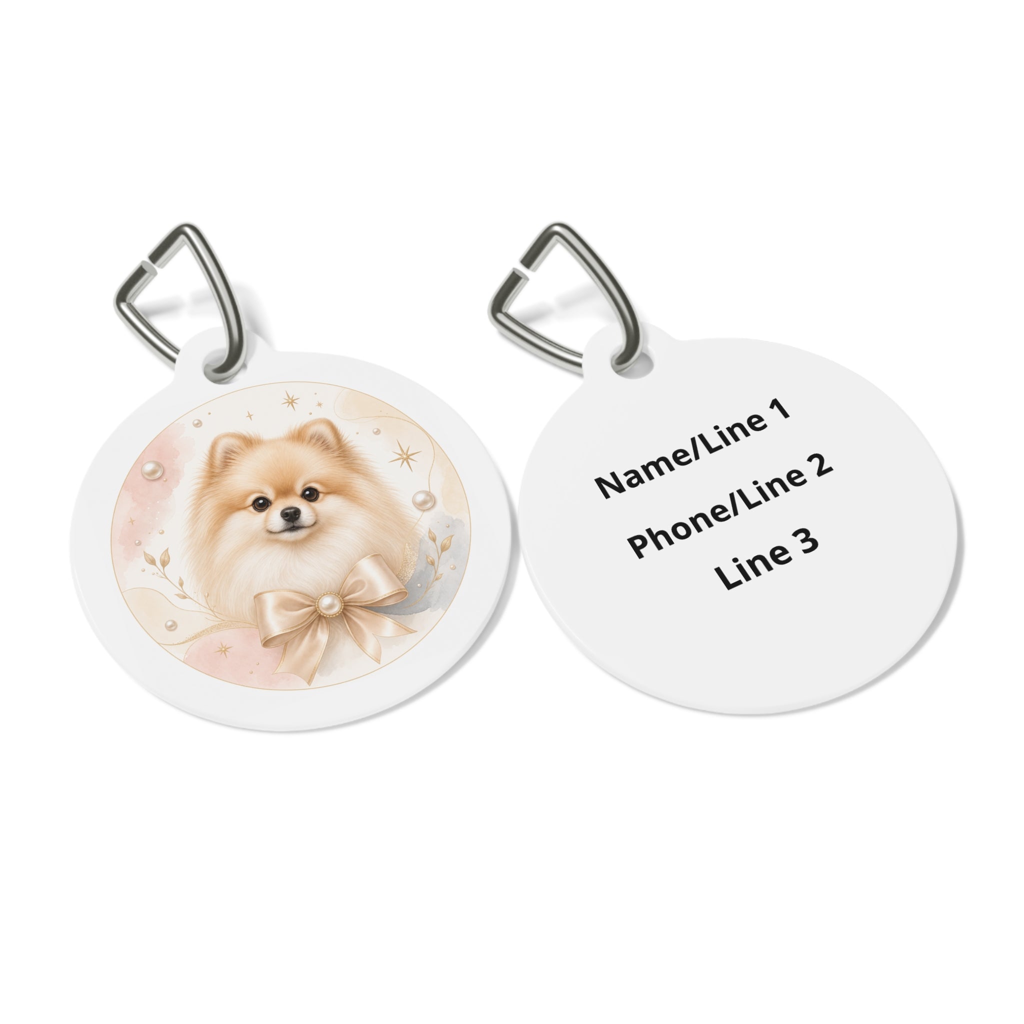 Pomeranian Pearl Bow Watercolor Personalized Dog ID Tag