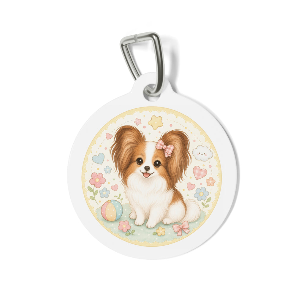 Papillon Kawaii Pastel Bow Personalized Dog ID Tag