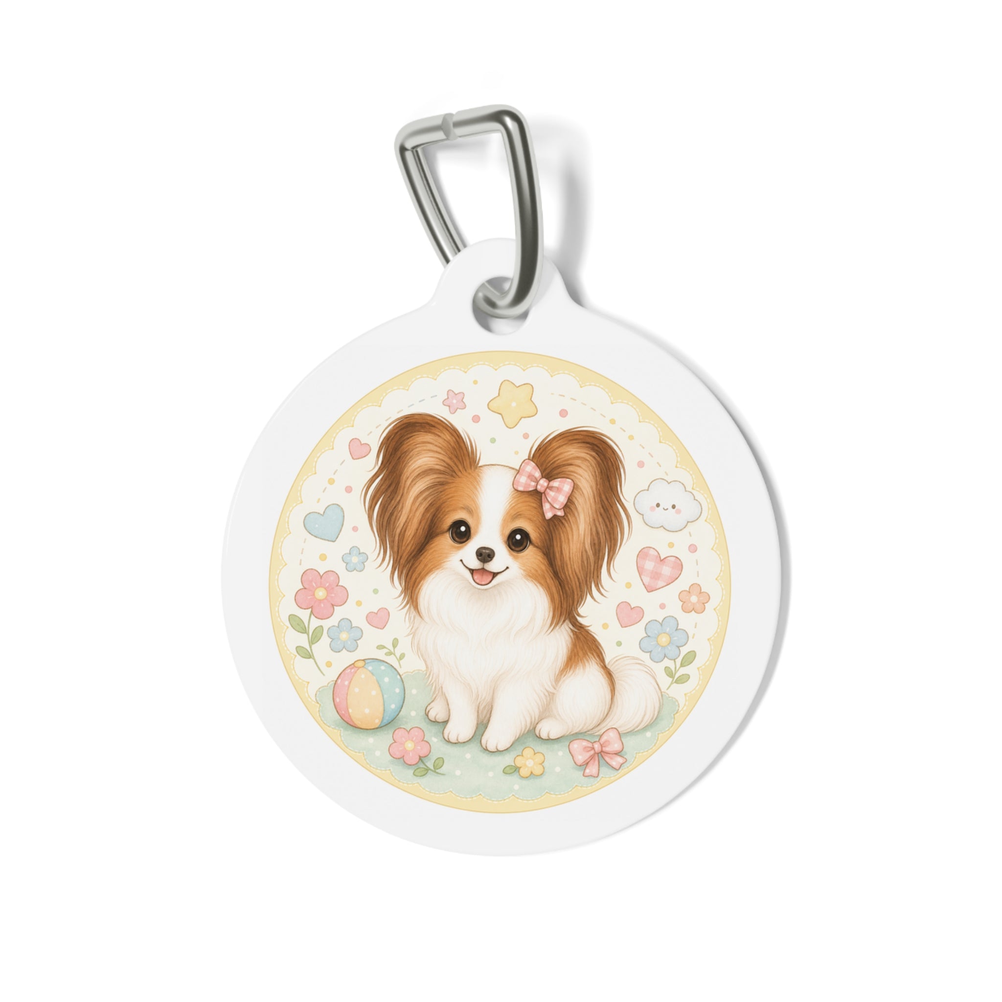 Papillon Kawaii Pastel Bow Personalized Dog ID Tag