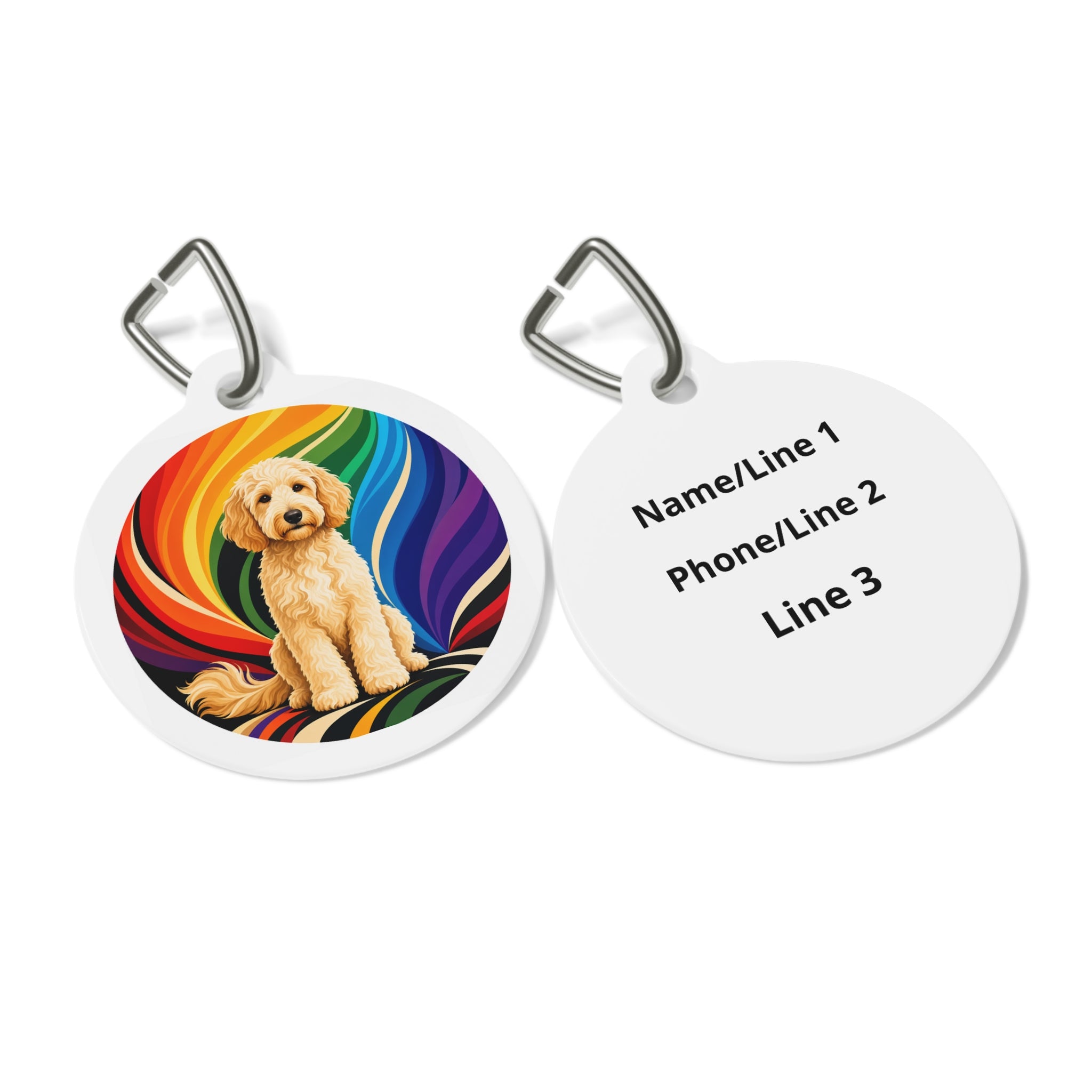 Goldendoodle Rainbow Joy Personalized Dog ID Tag