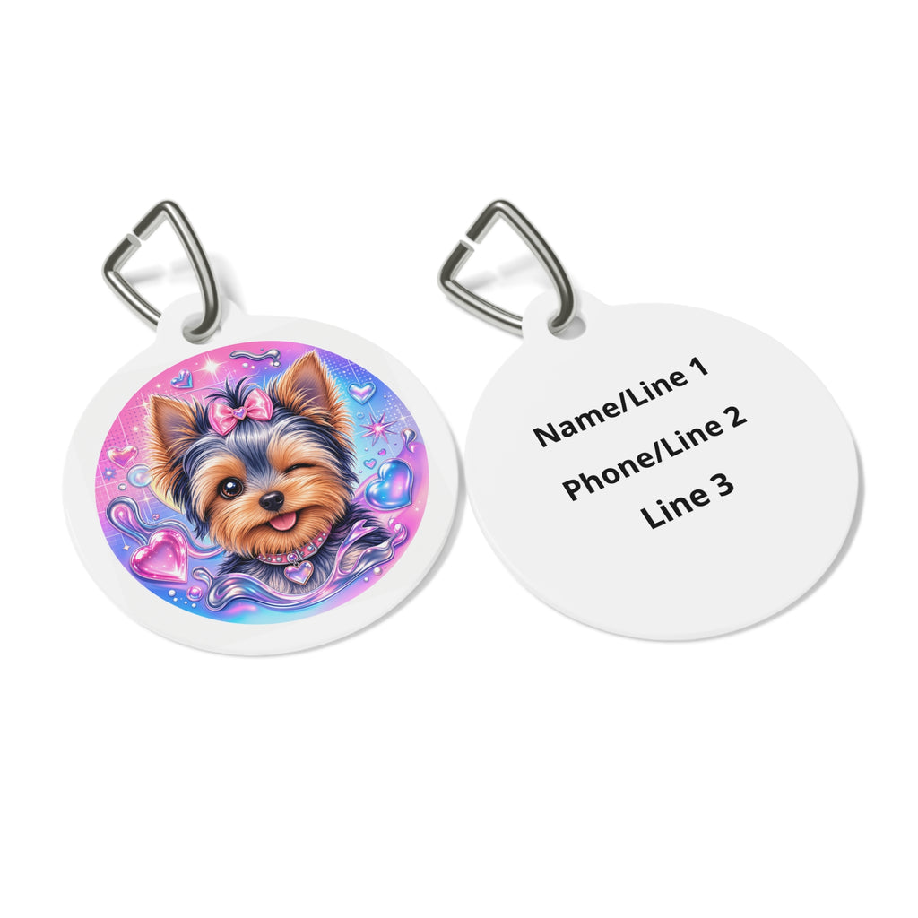 Yorkshire Terrier Candy Hearts & Bow Personalized Dog ID Tag