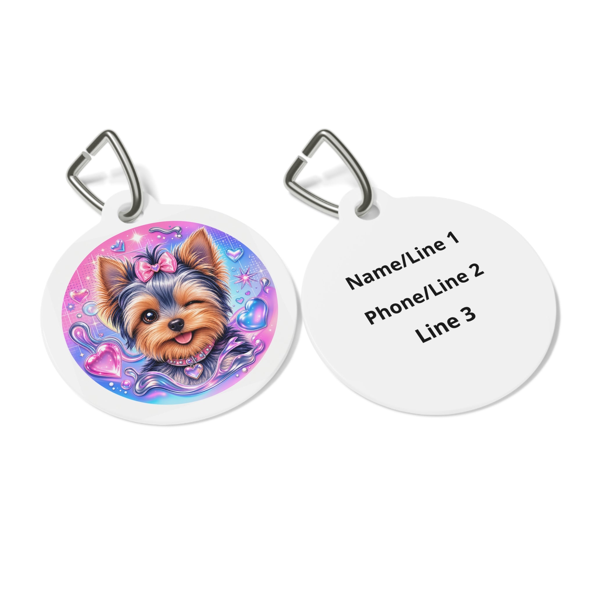 Yorkshire Terrier Candy Hearts & Bow Personalized Dog ID Tag