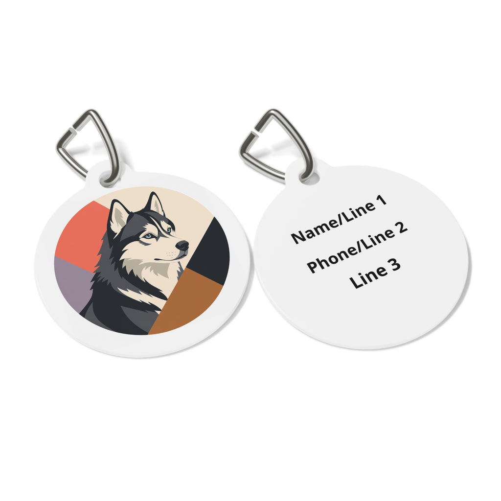Placa de identificación personalizada moderna geométrica de husky siberiano para perros