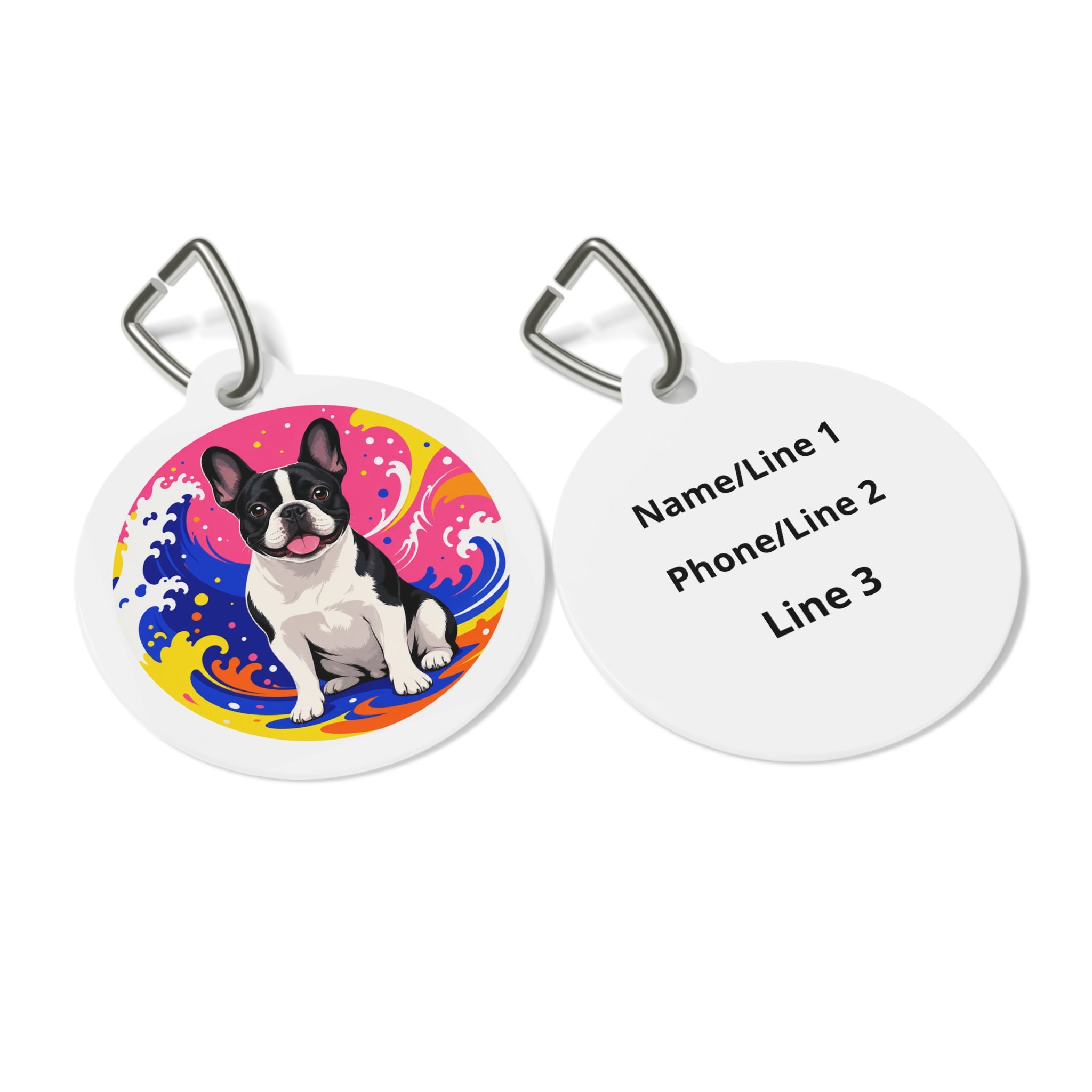 French Bulldog Whimsical Vibrant Color Personalized Dog ID Tag