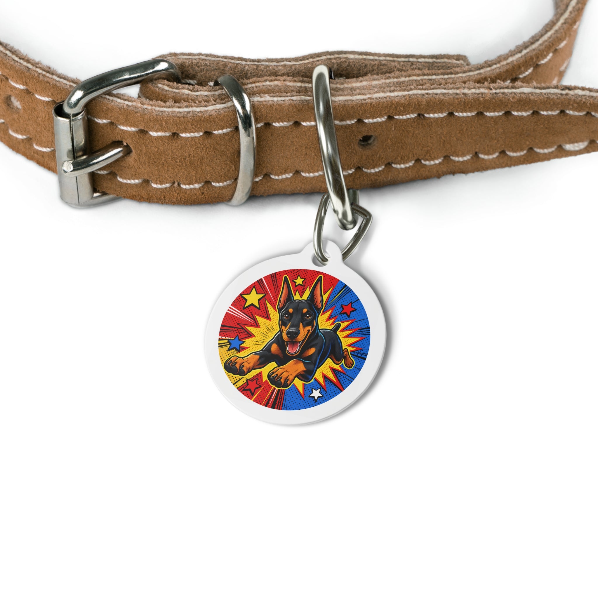 Doberman Pinscher Superhero Comic Personalized Dog ID Tag