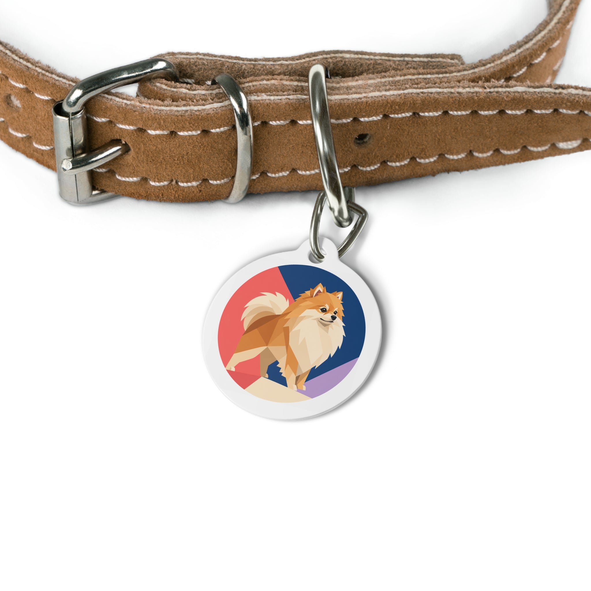 Pomeranian Geometric Color-Block Art Personalized Dog ID Tag