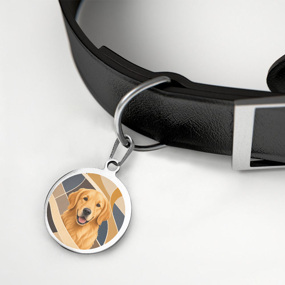 Golden Retriever Geometric Neutral Portrait personalized dog ID tag product detail