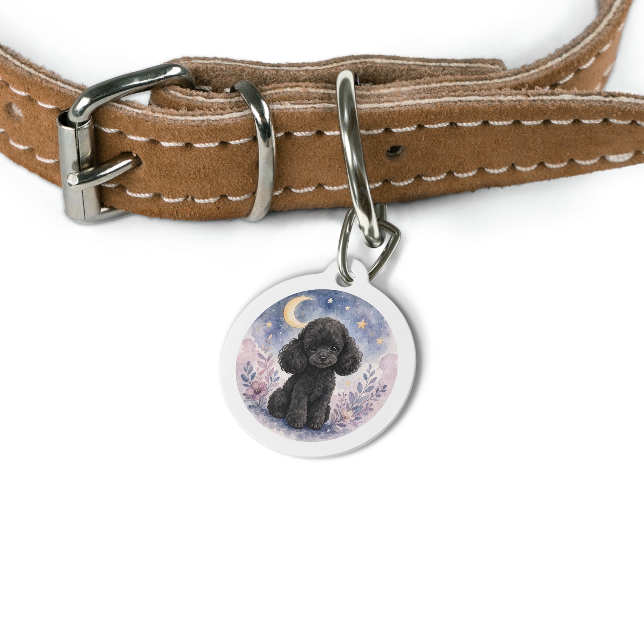 Poodle Moonlit Black Personalized Dog ID Tag
