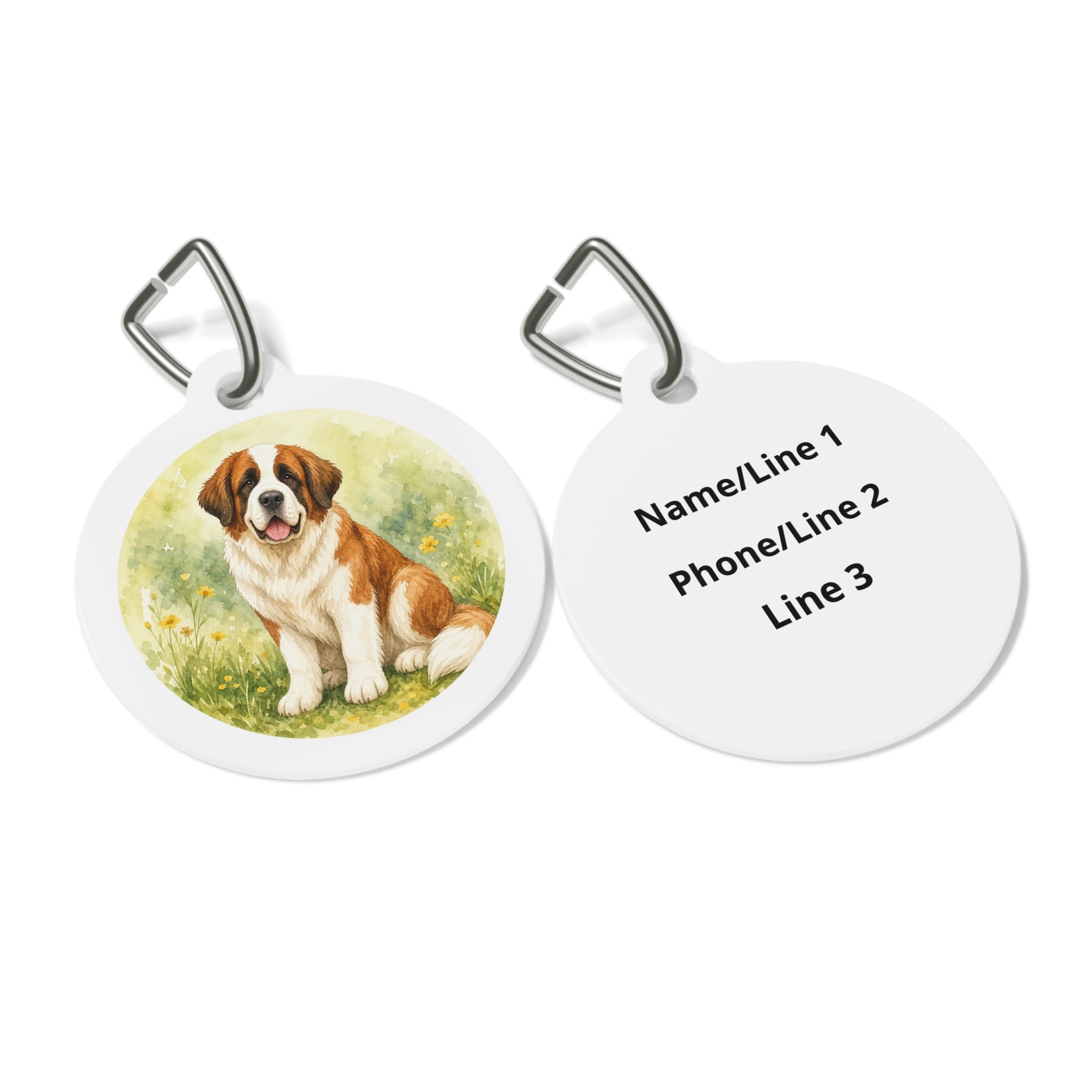 Saint Bernard Whimsical Bloom Portrait Personalized Dog ID Tag
