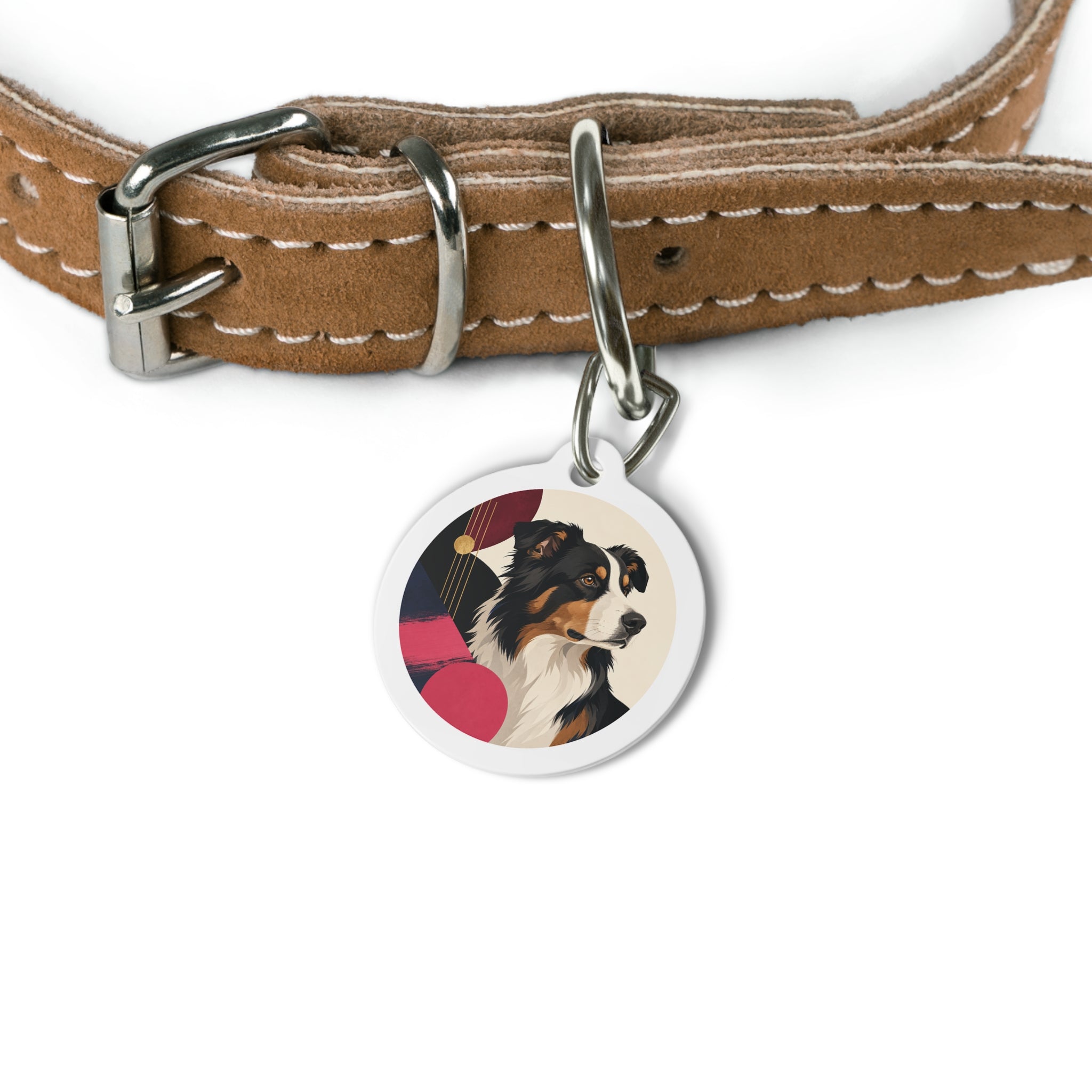 Australian Shepherd Art Deco Portrait Personalized Dog ID Tag