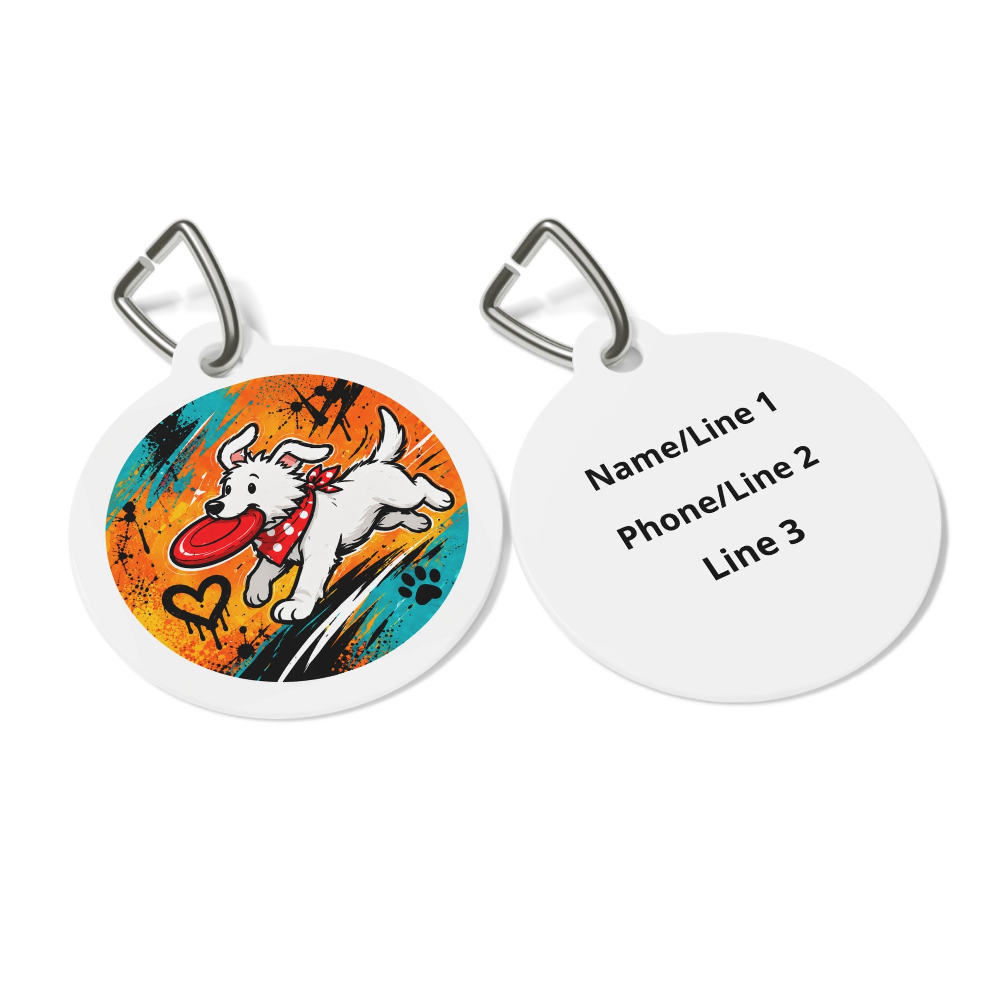 Flying Disc Pup Energetic Sports Illustration Personalized Dog ID Tag