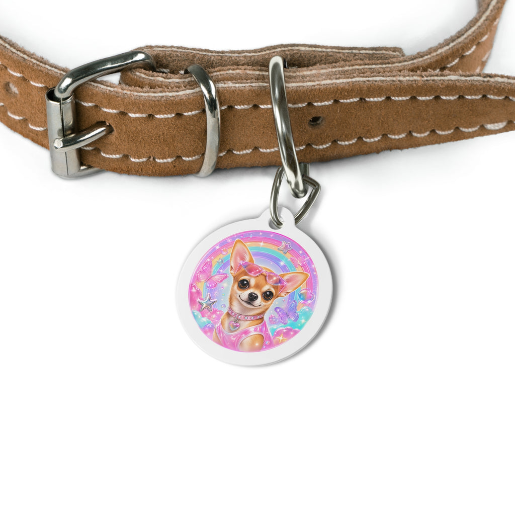 Chihuahua Rainbow Glam Personalized Dog ID Tag