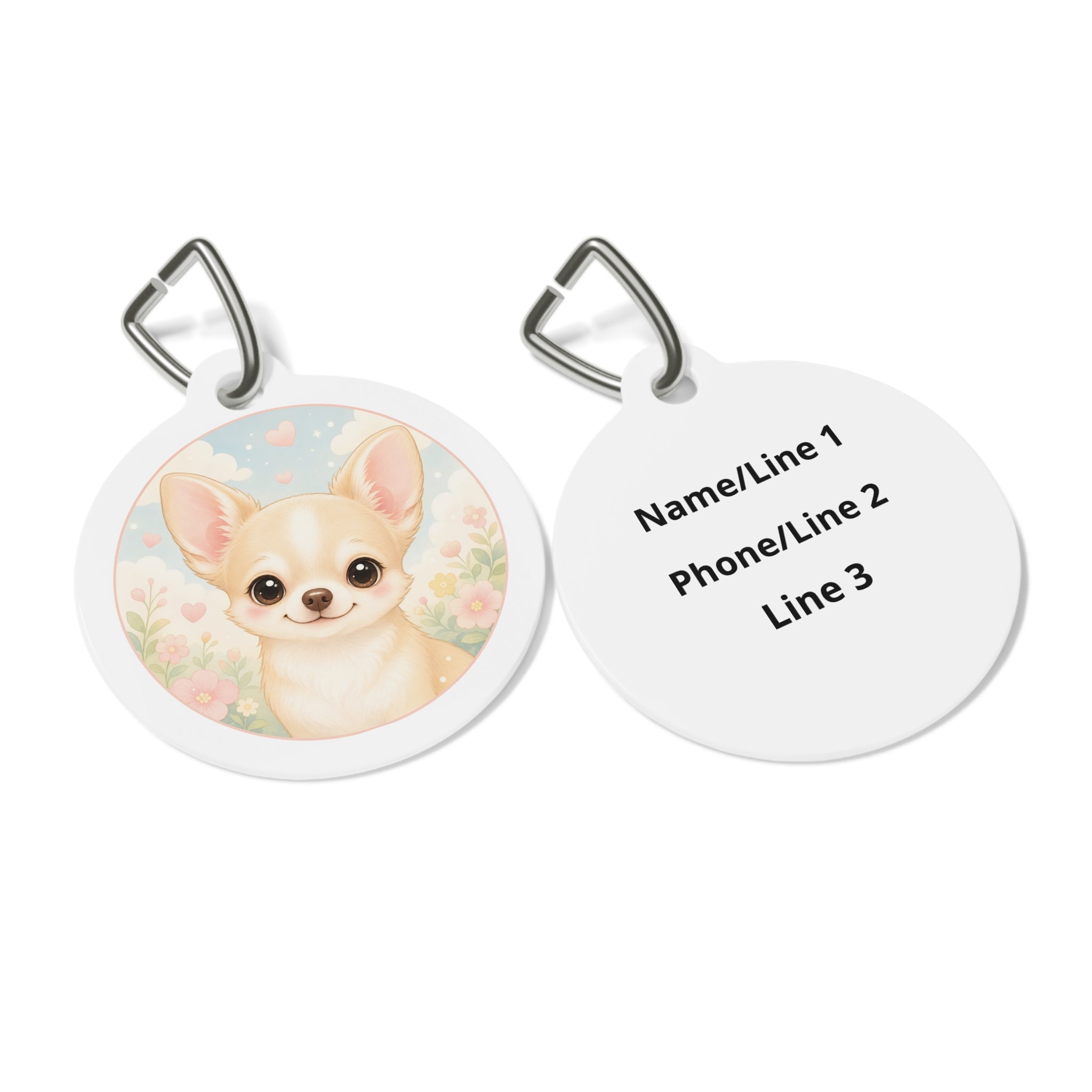 Chihuahua Pastel Floral Portrait Personalized Dog ID Tag