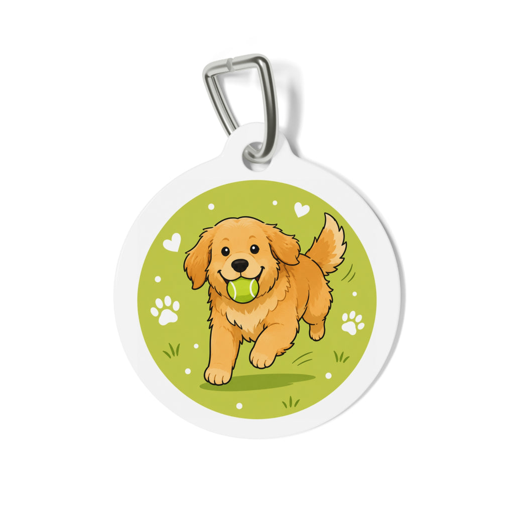 Tennis Golden Retriever Energetic Sports Illustration Personalized Dog ID Tag