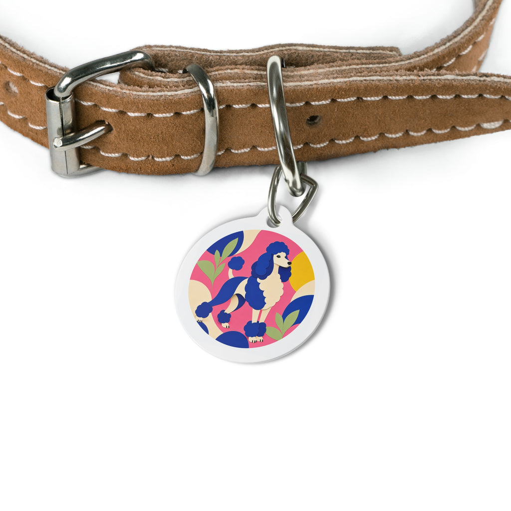 Chapa de identificación para perros personalizada con diseño botánico Poodle