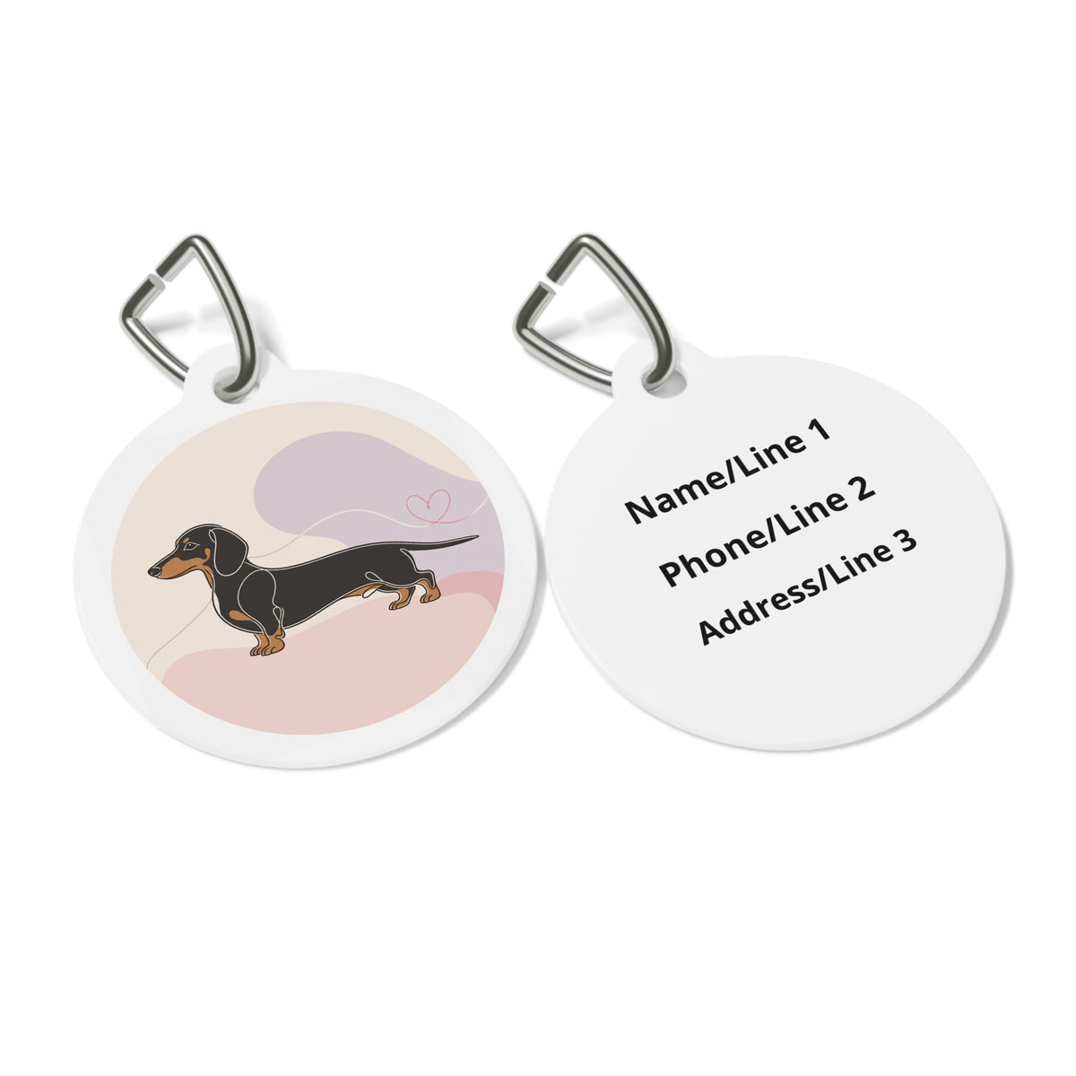 Close-up of Dachshund Cute Portrait artwork on personalized dog ID tag