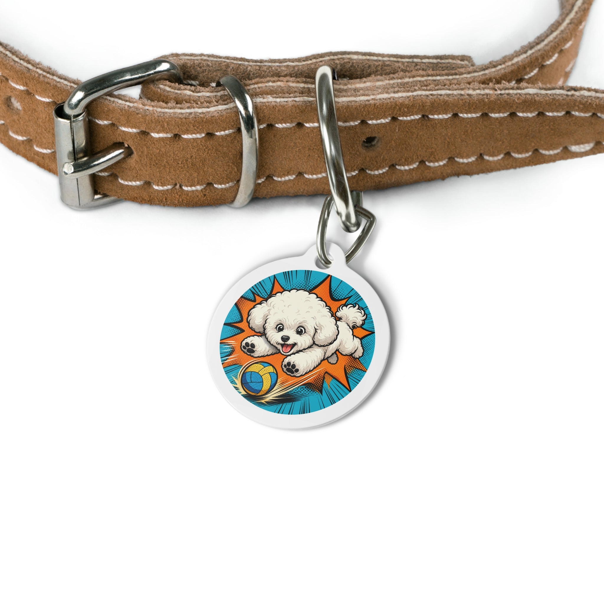 Bichon Frise Playful Ball Personalized Dog ID Tag