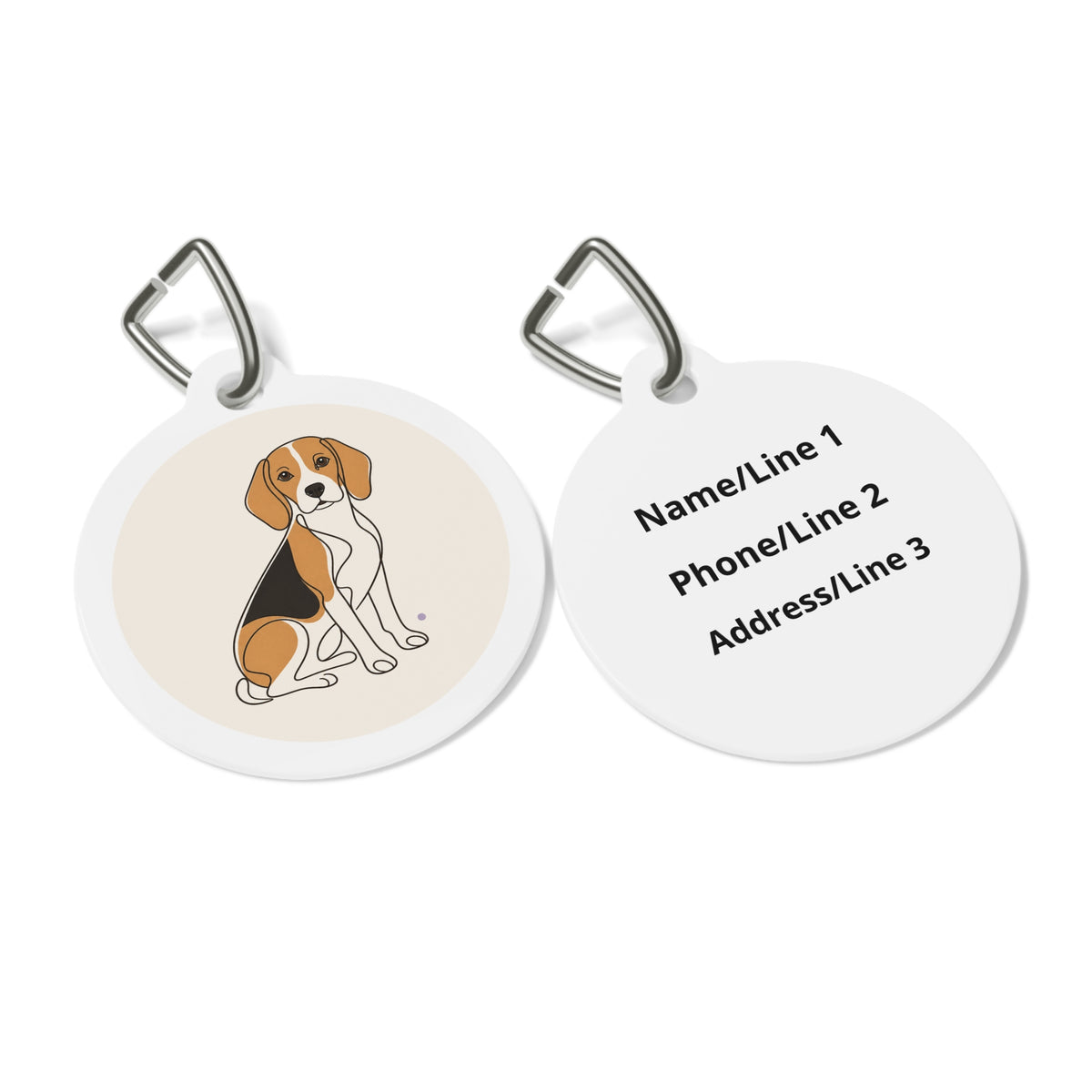 Close-up of Beagle Minimal Full-Body artwork on personalized dog ID tag