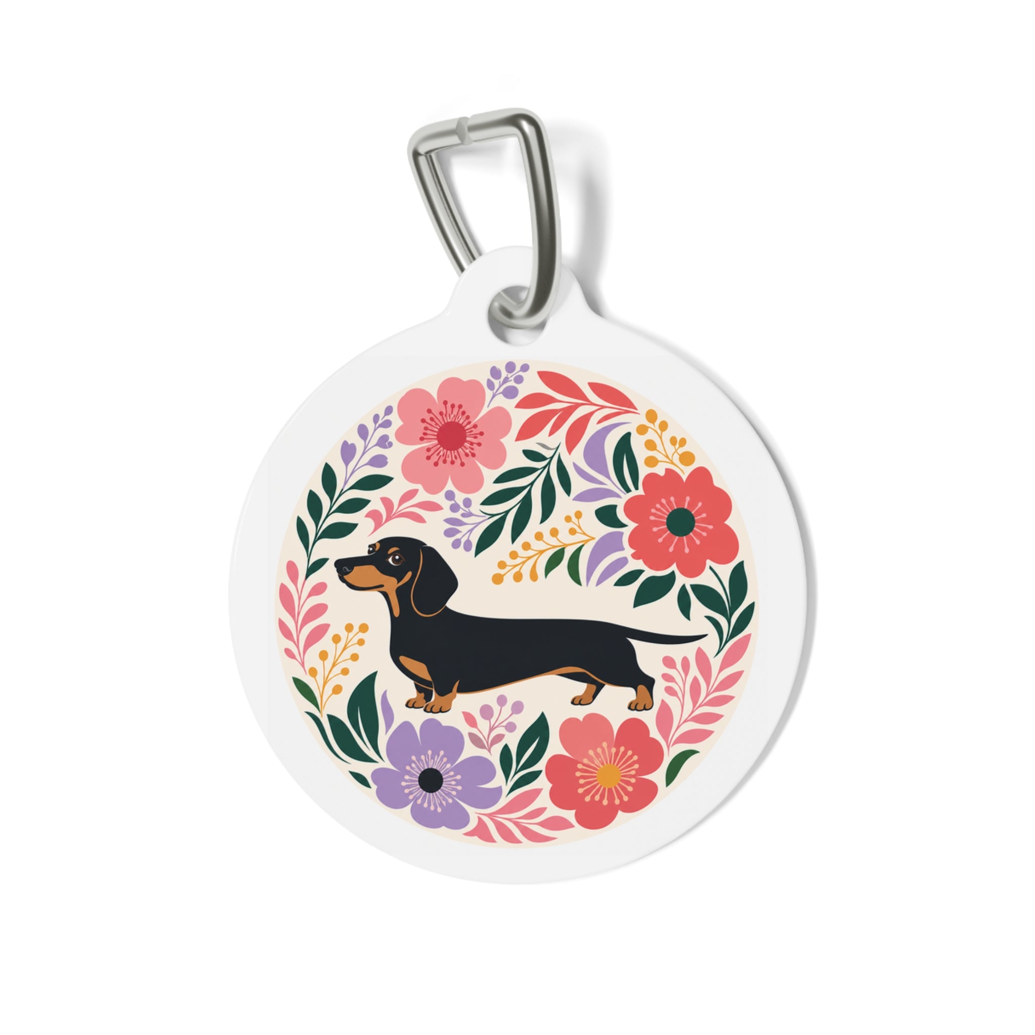 Dachshund Joyful Floral Personalized Dog ID Tag