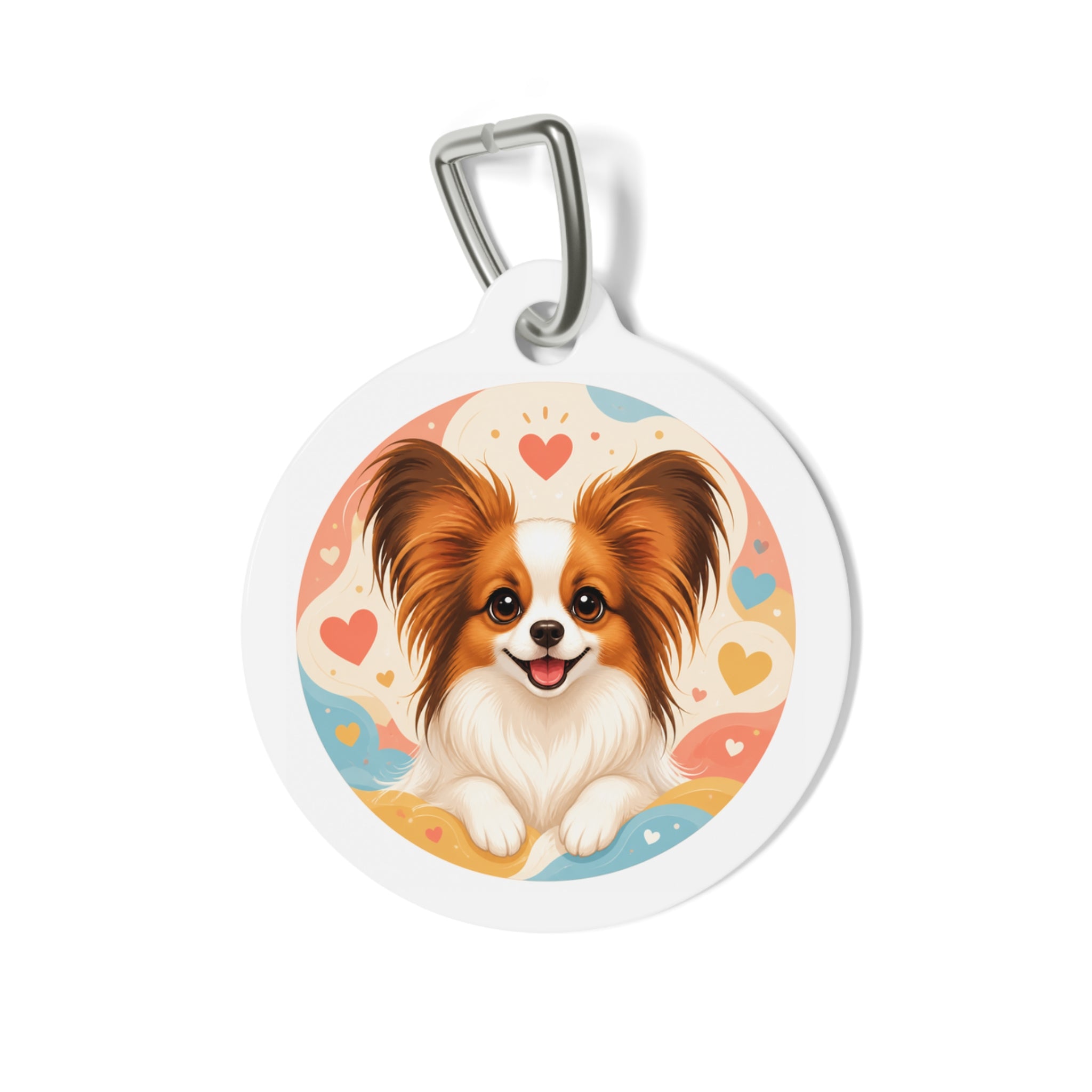 Papillon Colorful Heart Confetti Personalized Dog ID Tag